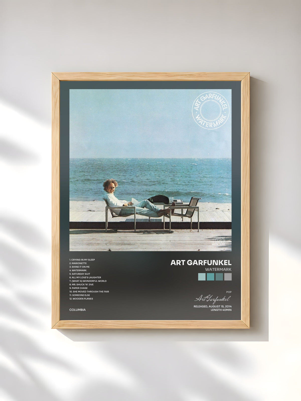 #bois Tableau de l'album Watermark de Art Garfunkel, cadre en bois brut, imprimé et encadré en France