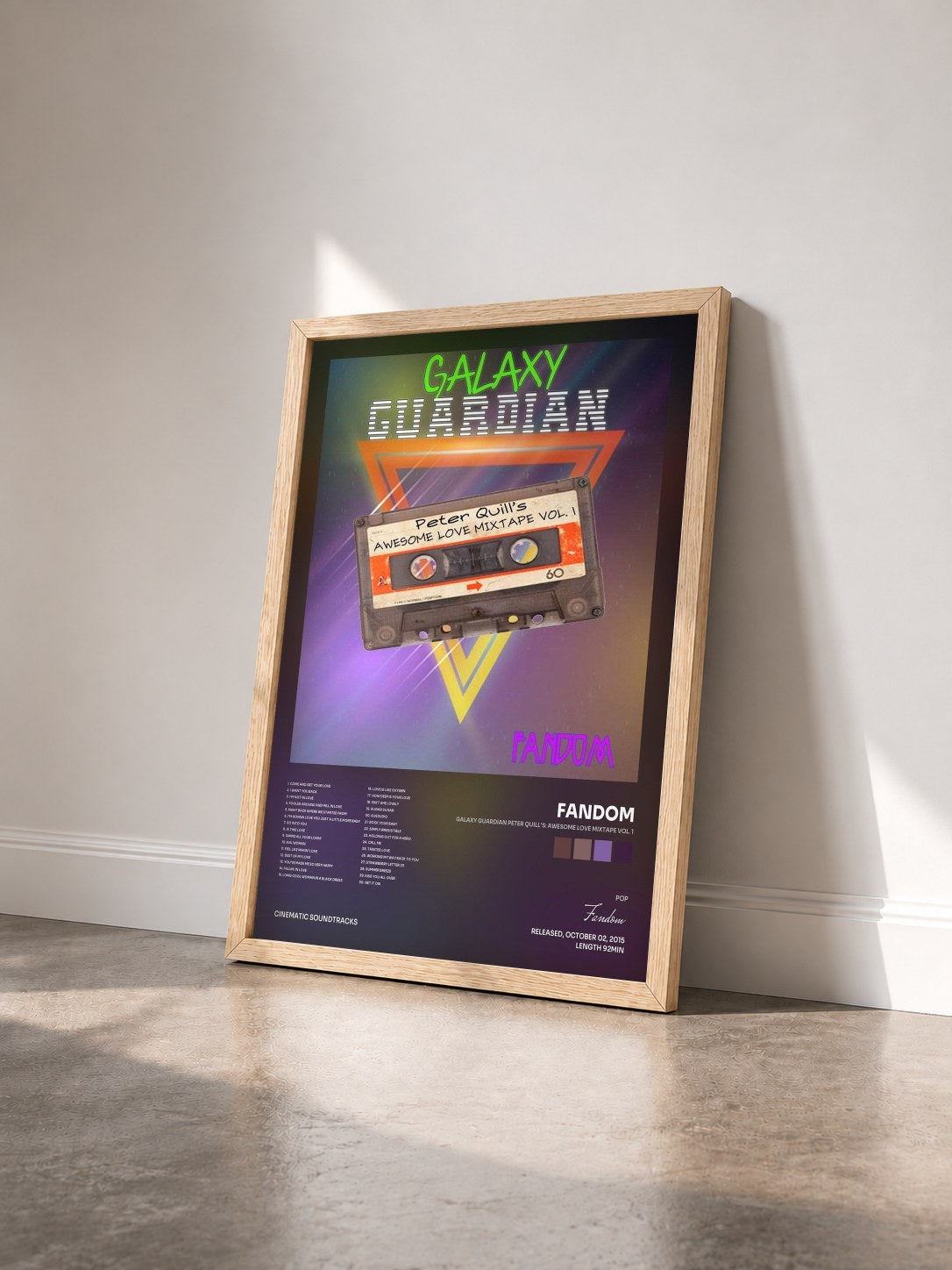 #bois Tableau de l'album Galaxy Guardian Peter Quill's: Awesome Love Mixtape Vol. 1 de Fandom vu de trois quarts, cadre en bois brut