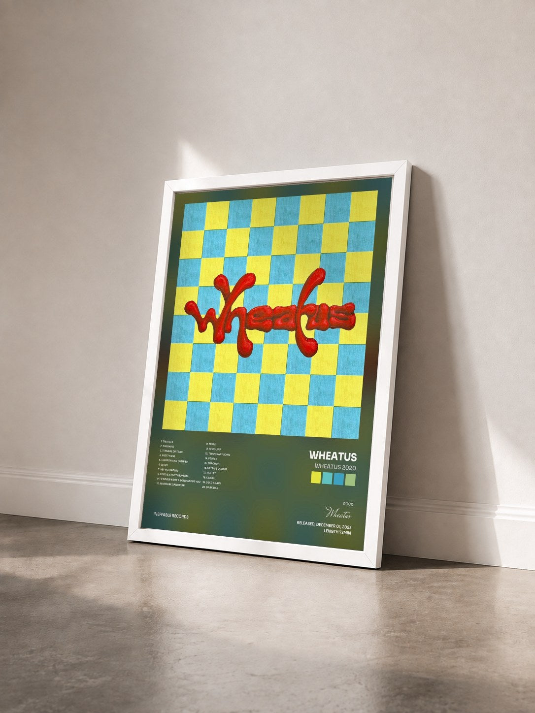 #blanc Tableau de l'album Wheatus 2020 de Wheatus vu de trois quarts, cadre blanc