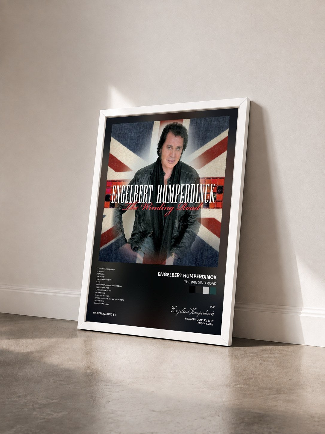 #blanc Tableau de l'album The Winding Road de Engelbert Humperdinck vu de trois quarts, cadre blanc
