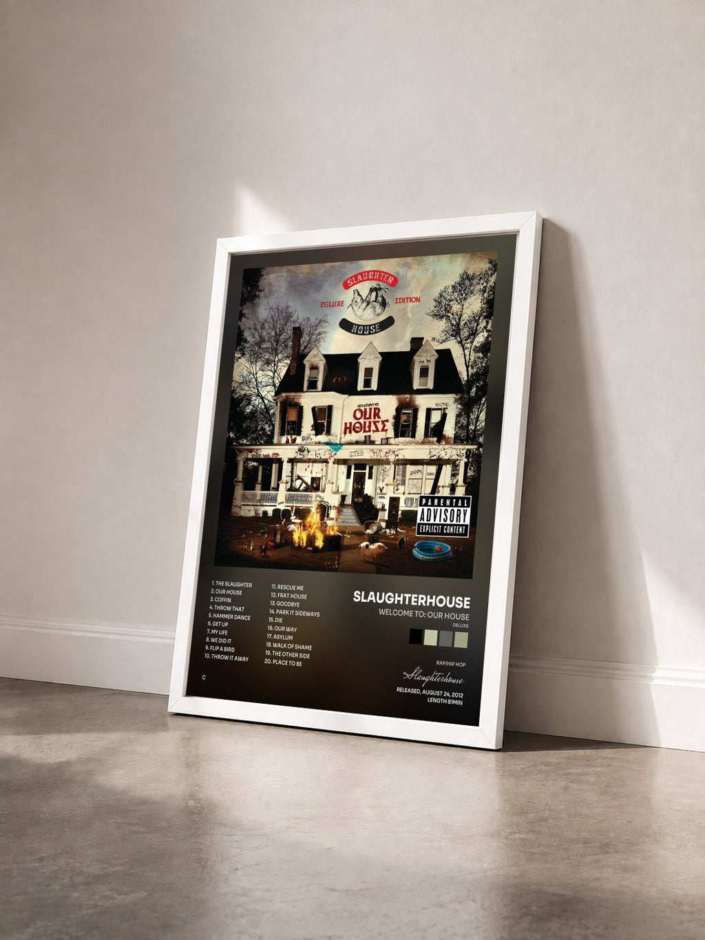 #blanc Tableau de l'album welcome to: OUR HOUSE (Deluxe) de Slaughterhouse vu de trois quarts, cadre blanc