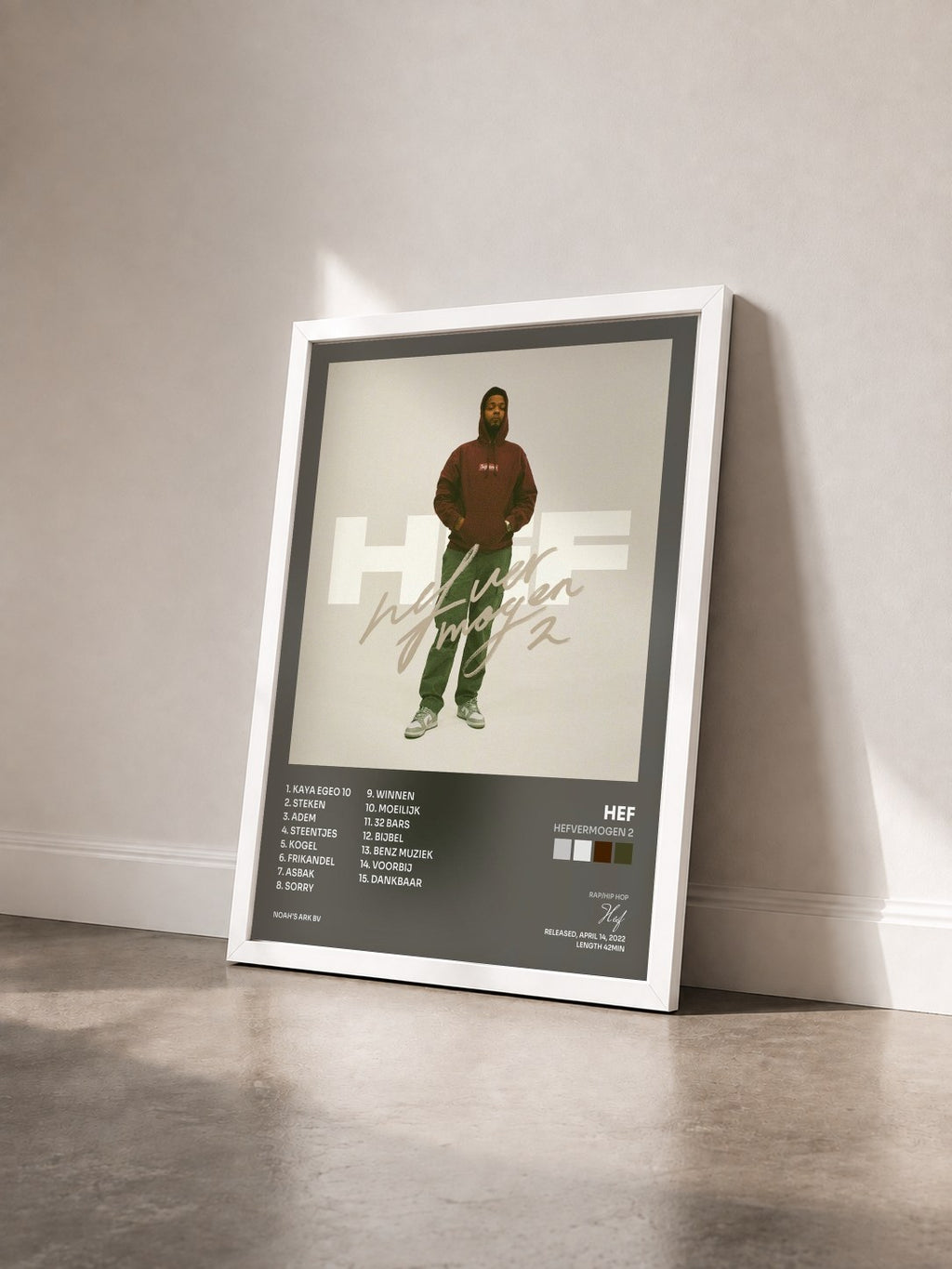 #blanc Tableau de l'album Hefvermogen 2 de Hef vu de trois quarts, cadre blanc
