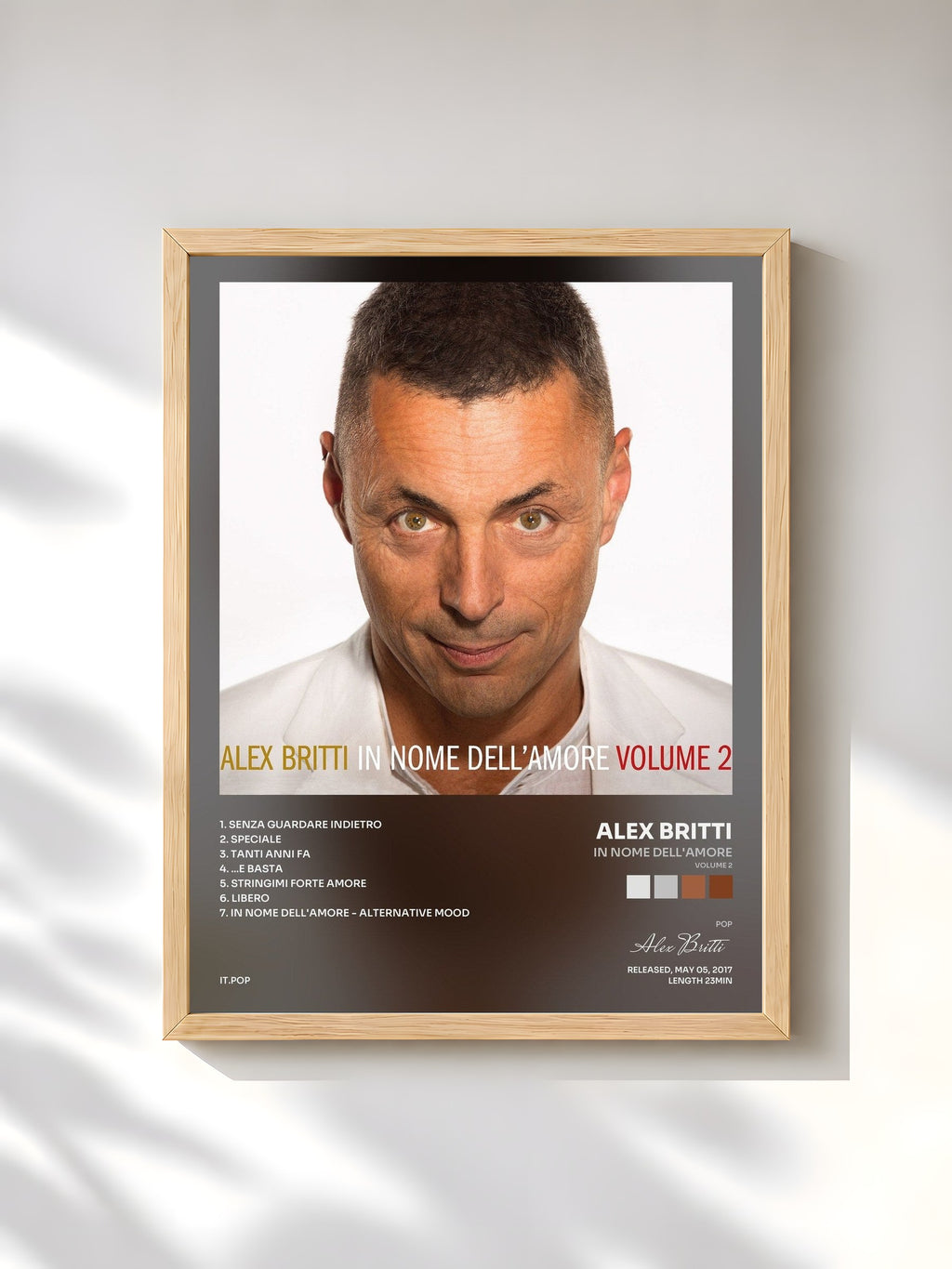#bois Tableau de l'album In nome dell'amore (volume 2) de Alex Britti, cadre en bois brut, imprimé et encadré en France
