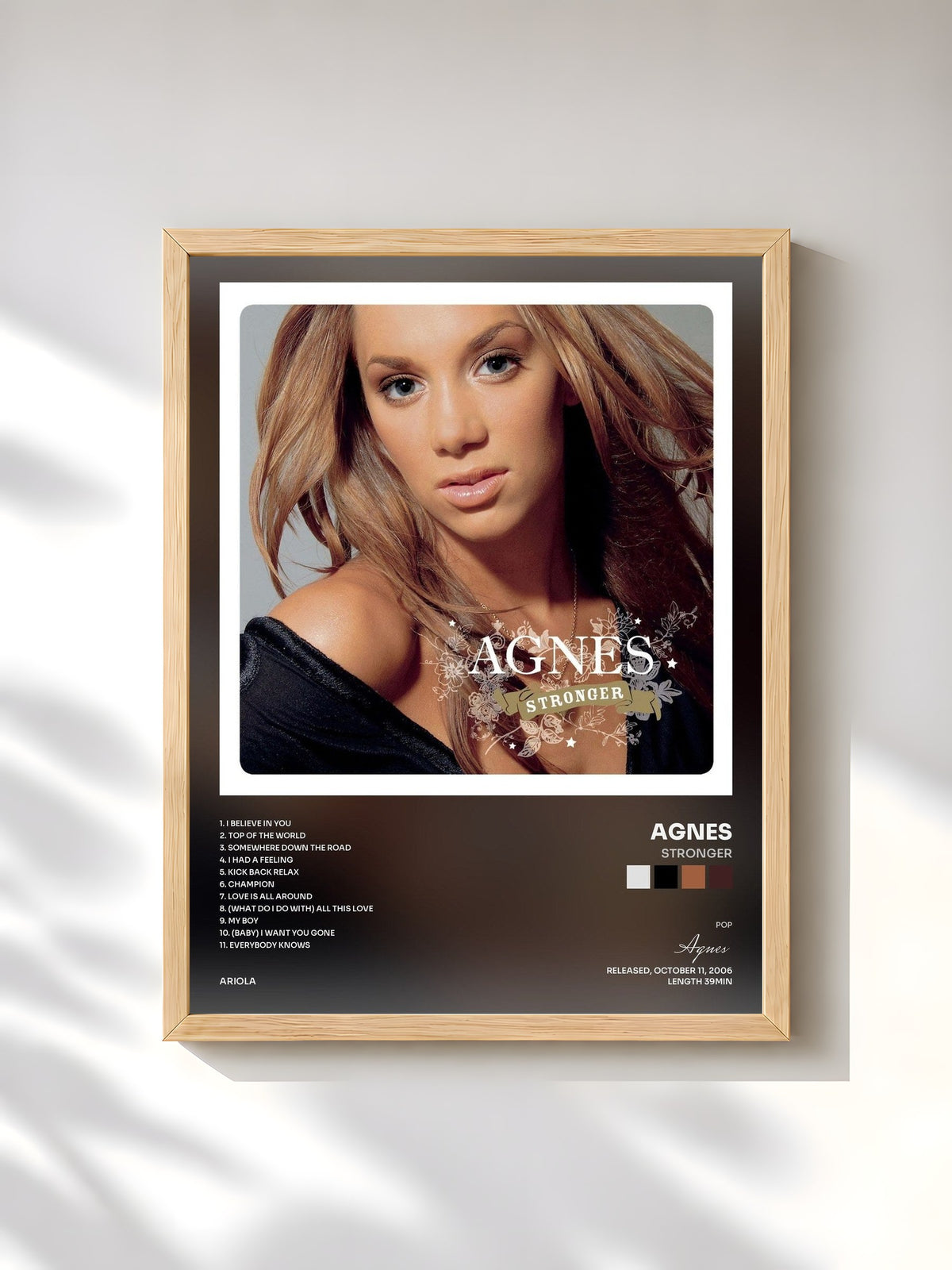 #bois Tableau de l'album Stronger de Agnes, cadre en bois brut, imprimé et encadré en France