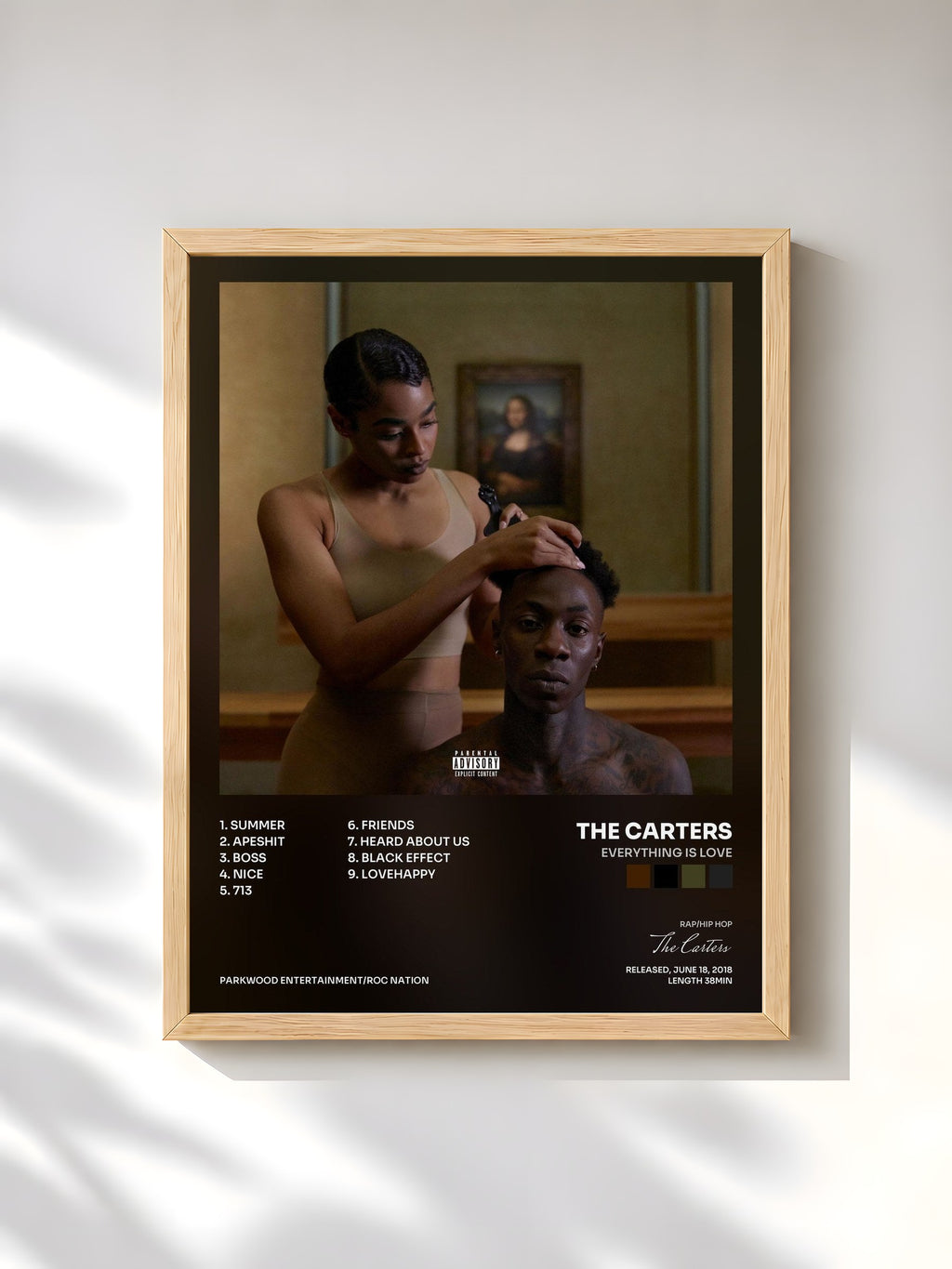 #bois Tableau de l'album EVERYTHING IS LOVE de The Carters, cadre en bois brut, imprimé et encadré en France