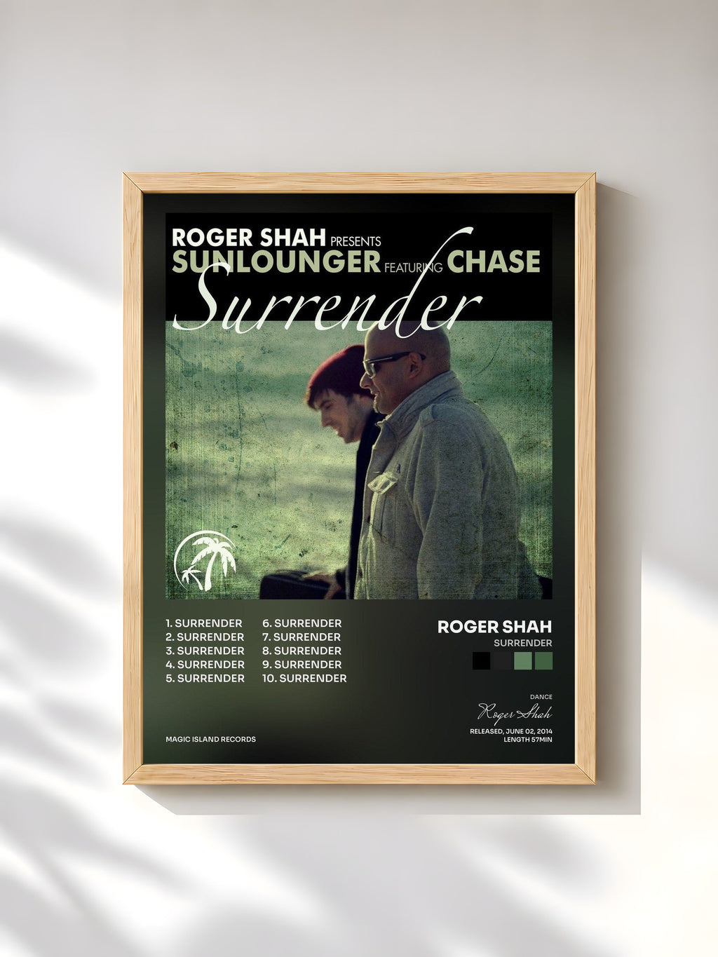 #bois Tableau de l'album Surrender de Roger Shah, cadre en bois brut, imprimé et encadré en France