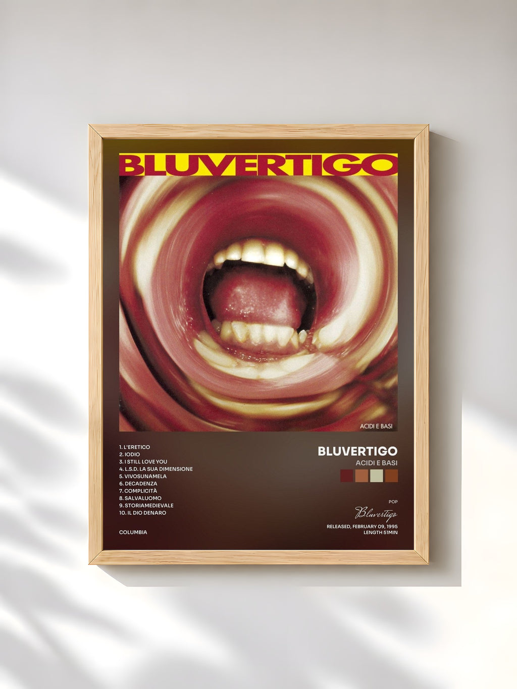 #bois Tableau de l'album Acidi E Basi de Bluvertigo, cadre en bois brut, imprimé et encadré en France