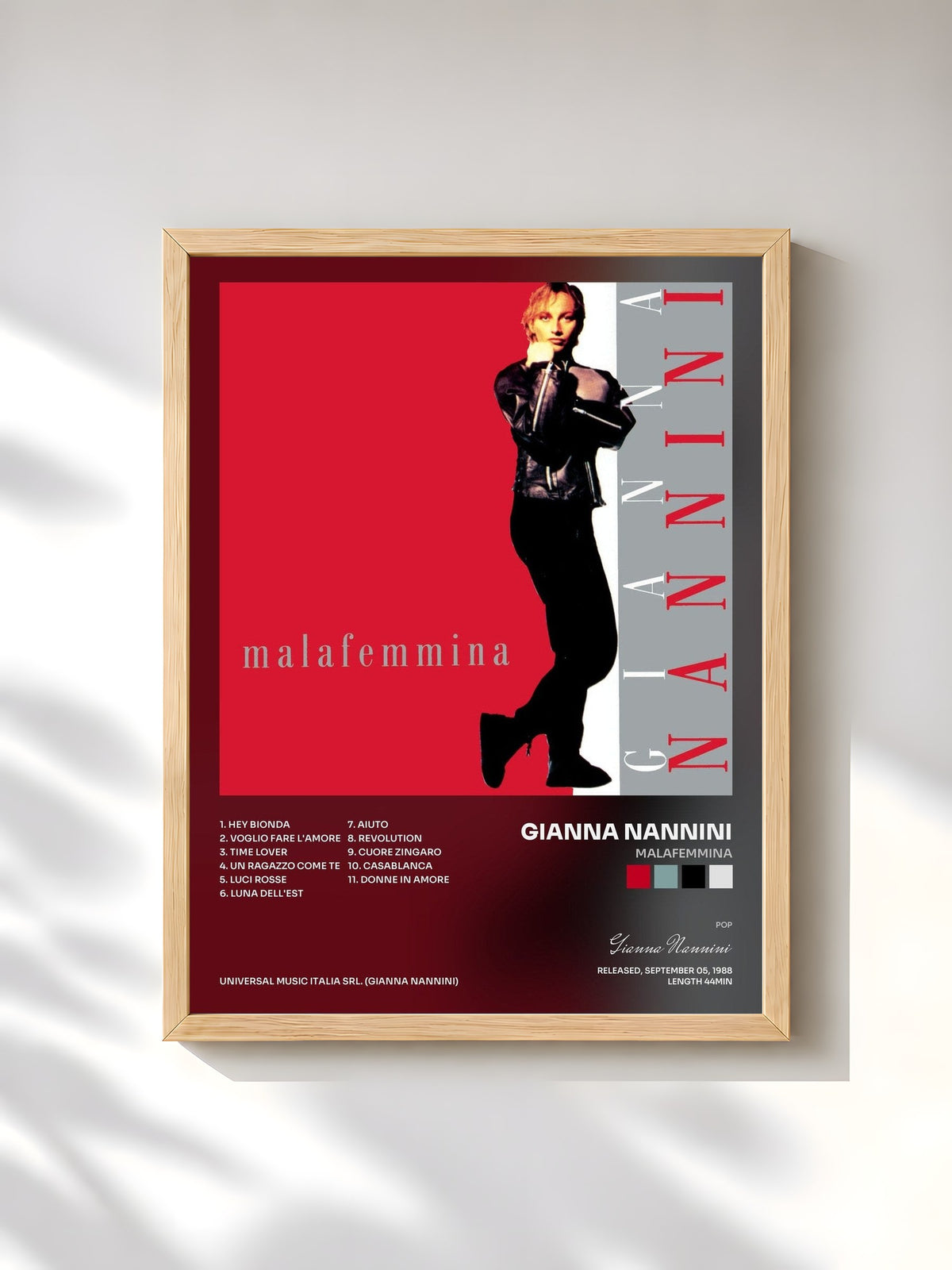 #bois Tableau de l'album Malafemmina de Gianna Nannini, cadre en bois brut, imprimé et encadré en France