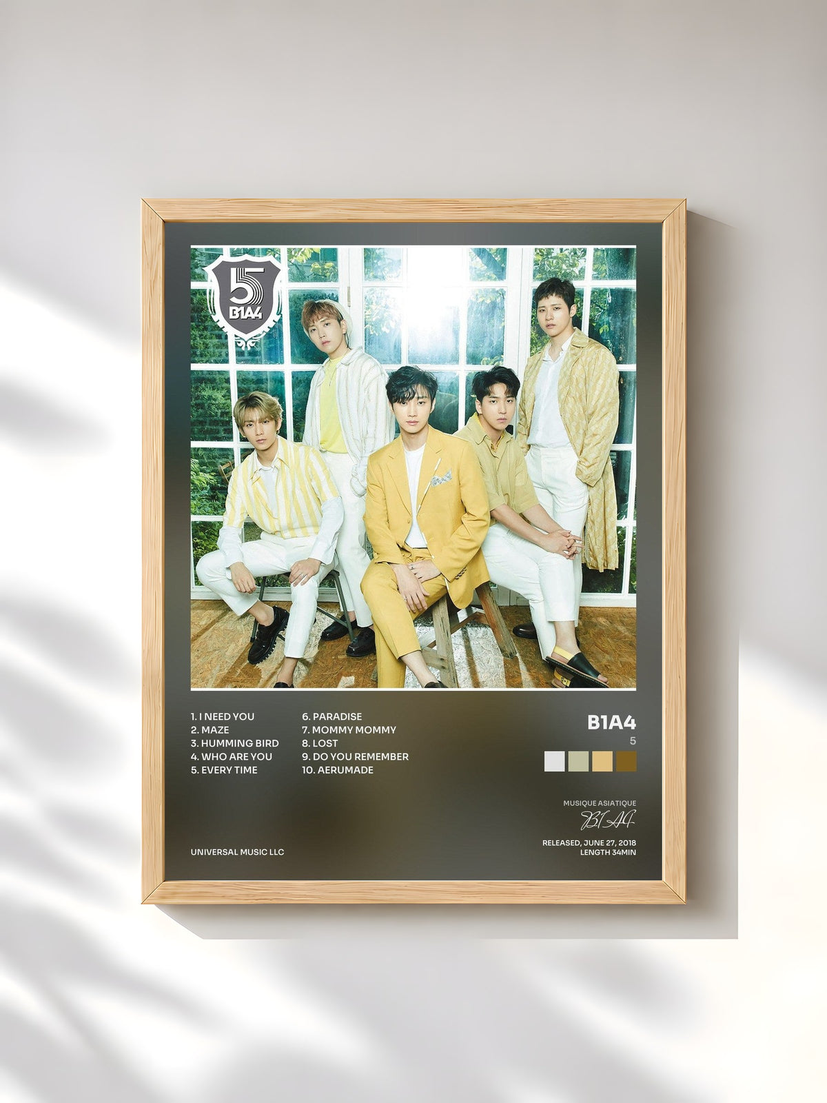 #bois Tableau de l'album 5 de B1A4, cadre en bois brut, imprimé et encadré en France