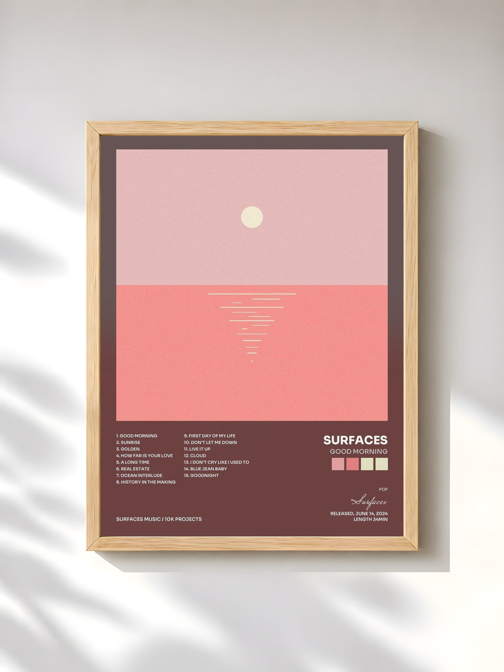 #bois Tableau de l'album Good Morning de Surfaces, cadre en bois brut, imprimé et encadré en France
