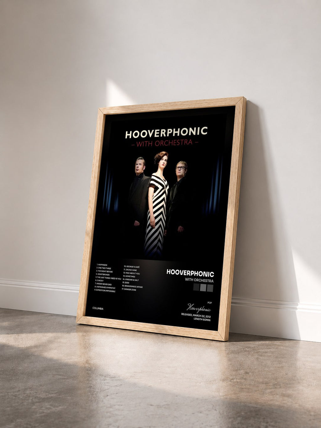 #bois Tableau de l'album With Orchestra de Hooverphonic vu de trois quarts, cadre en bois brut