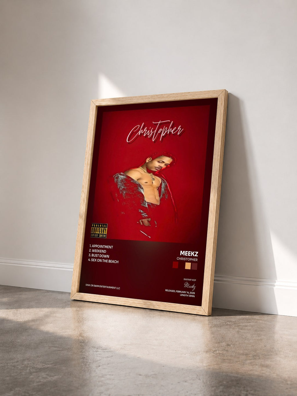 #bois Tableau de l'album Christopher de Meekz vu de trois quarts, cadre en bois brut