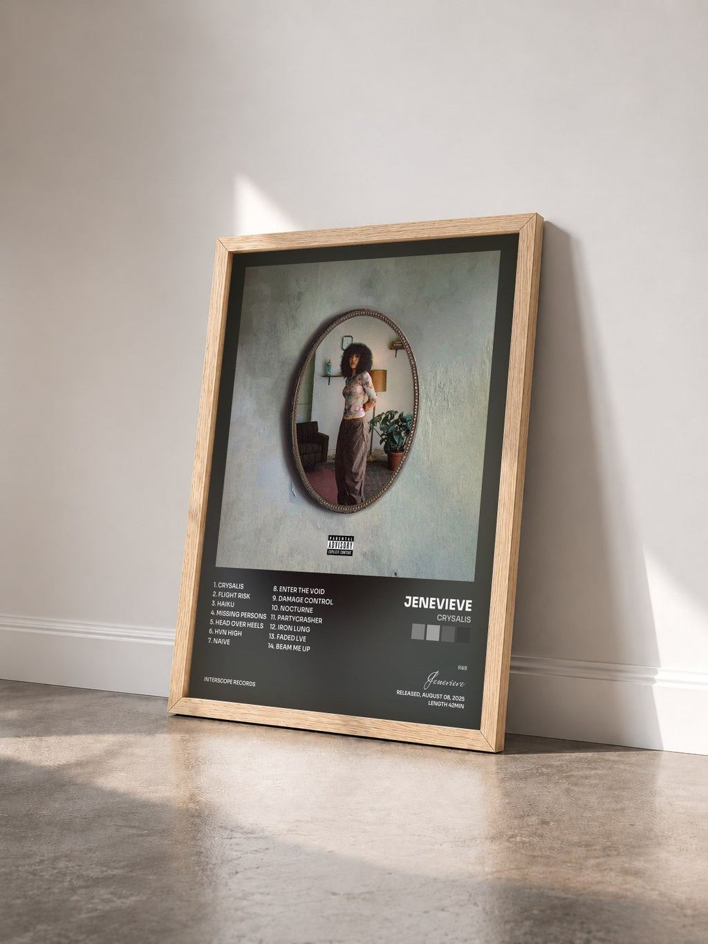 #bois Tableau de l'album CRYSALIS de Jenevieve vu de trois quarts, cadre en bois brut