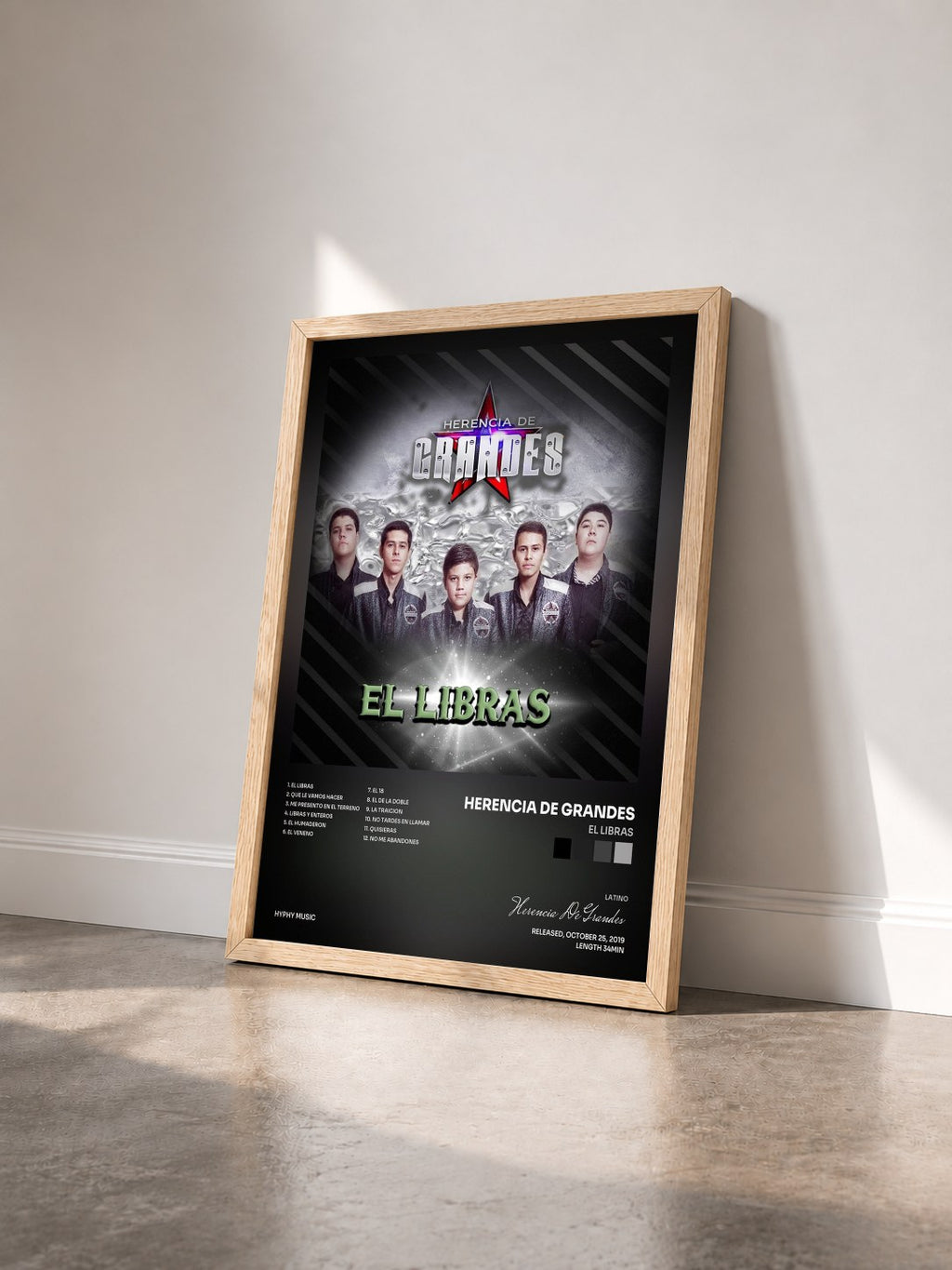 #bois Tableau de l'album El Libras de Herencia De Grandes vu de trois quarts, cadre en bois brut