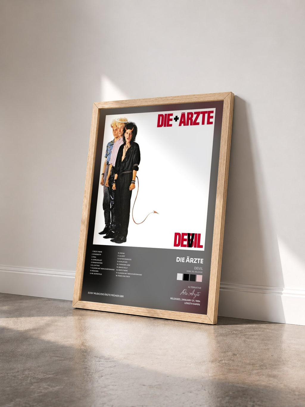 #bois Tableau de l'album Devil (Debil Re-Release) de Die Ärzte vu de trois quarts, cadre en bois brut