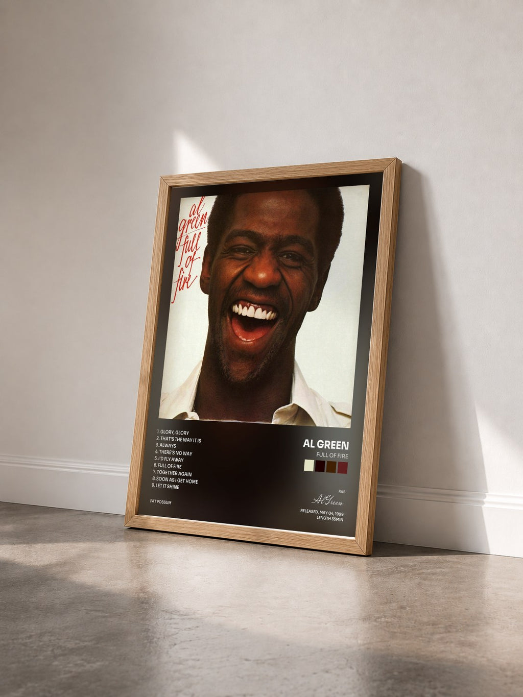 #bois Tableau de l'album Full of Fire de Al Green vu de trois quarts, cadre en bois brut