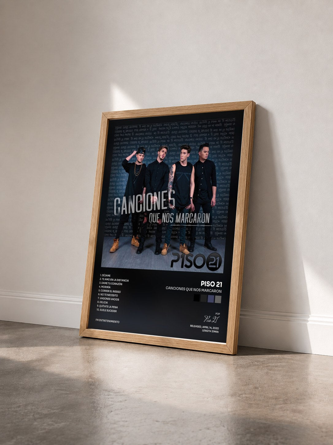 #bois Tableau de l'album Canciones Que Nos Marcaron de Piso 21 vu de trois quarts, cadre en bois brut