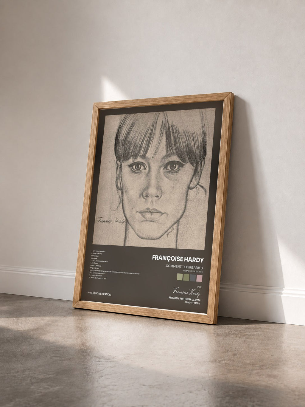 #bois Tableau de l'album Comment te dire adieu (Remasterisé en 2016) de Françoise Hardy vu de trois quarts, cadre en bois brut