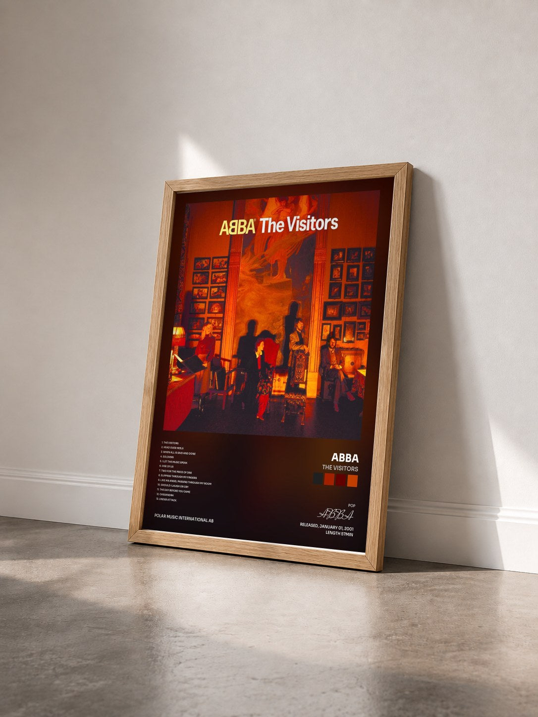 #bois Tableau de l'album The Visitors de ABBA vu de trois quarts, cadre en bois brut