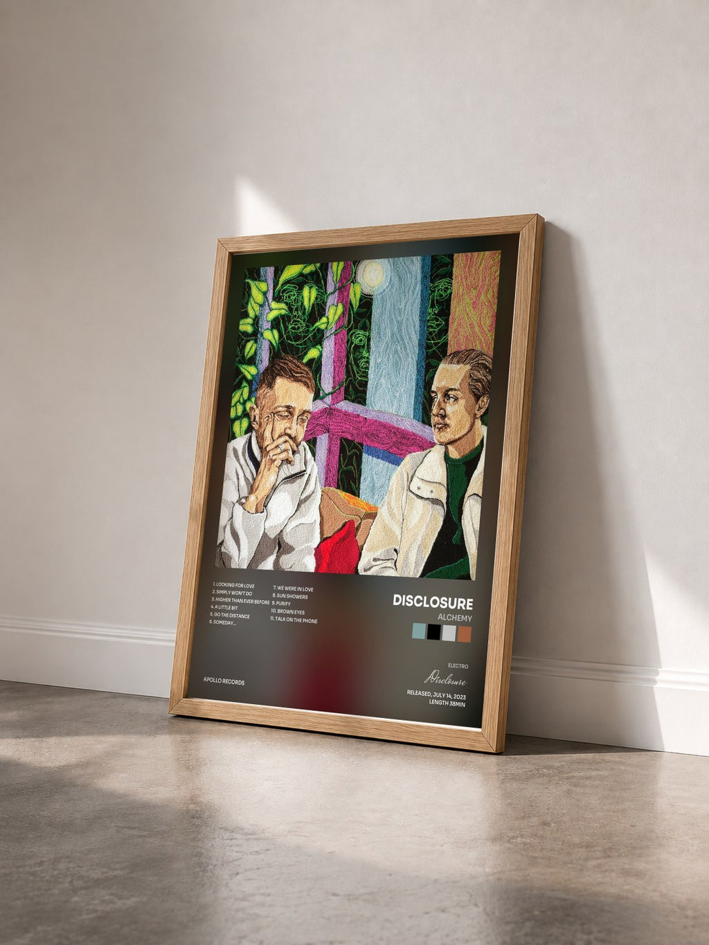 #bois Tableau de l'album Alchemy de Disclosure vu de trois quarts, cadre en bois brut