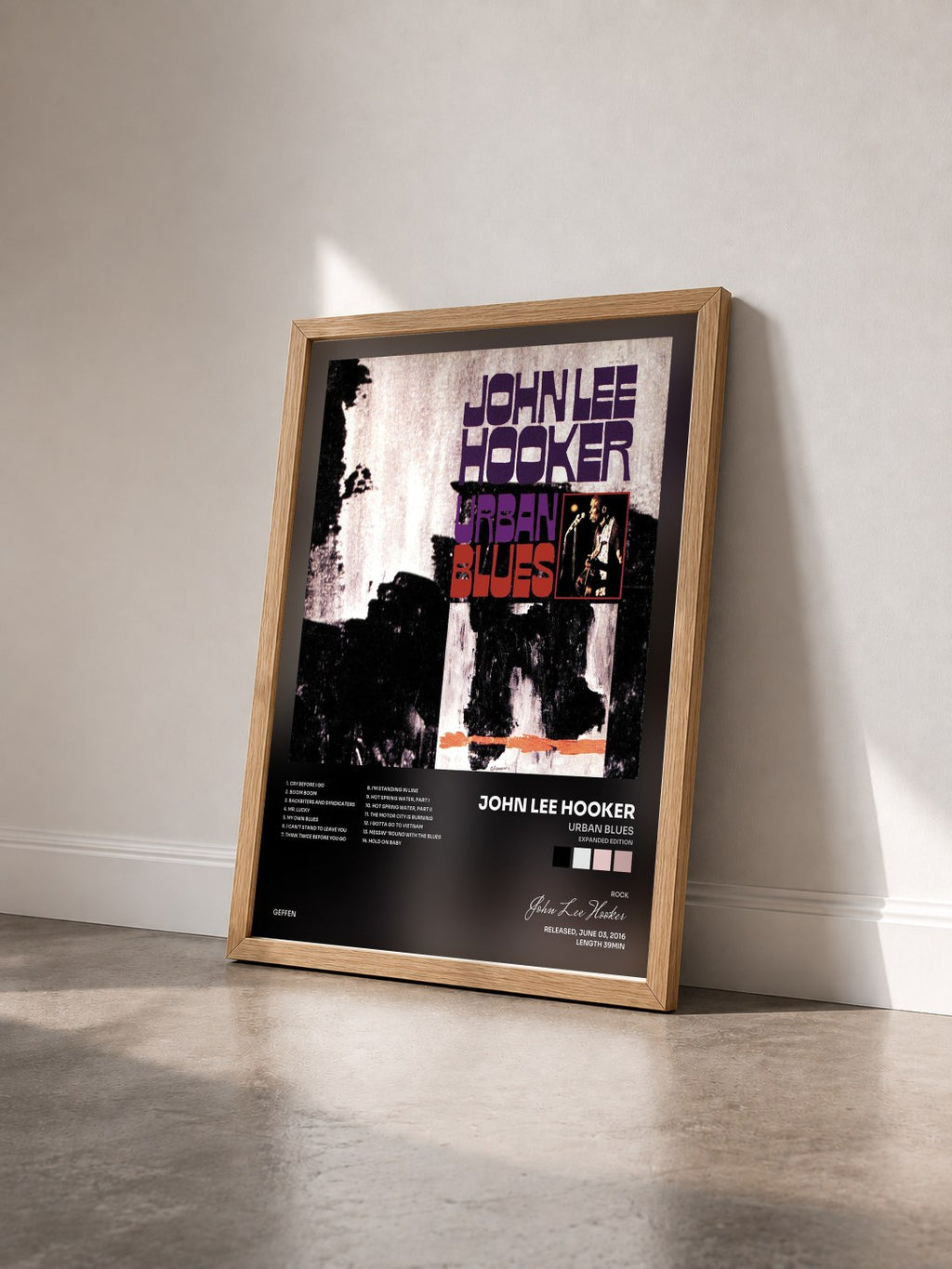 #bois Tableau de l'album Urban Blues (Expanded Edition) de John Lee Hooker vu de trois quarts, cadre en bois brut