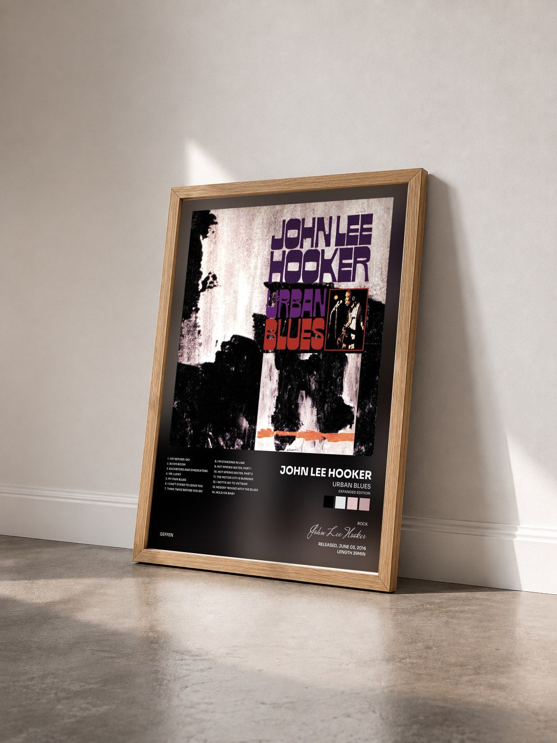 #bois Tableau de l'album Urban Blues (Expanded Edition) de John Lee Hooker vu de trois quarts, cadre en bois brut