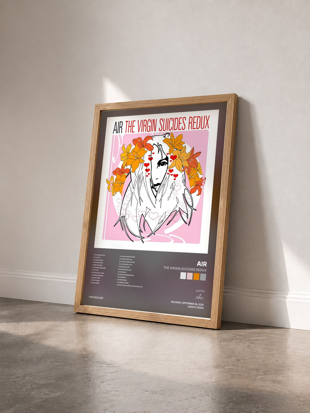 #bois Tableau de l'album The Virgin Suicides Redux de Air vu de trois quarts, cadre en bois brut