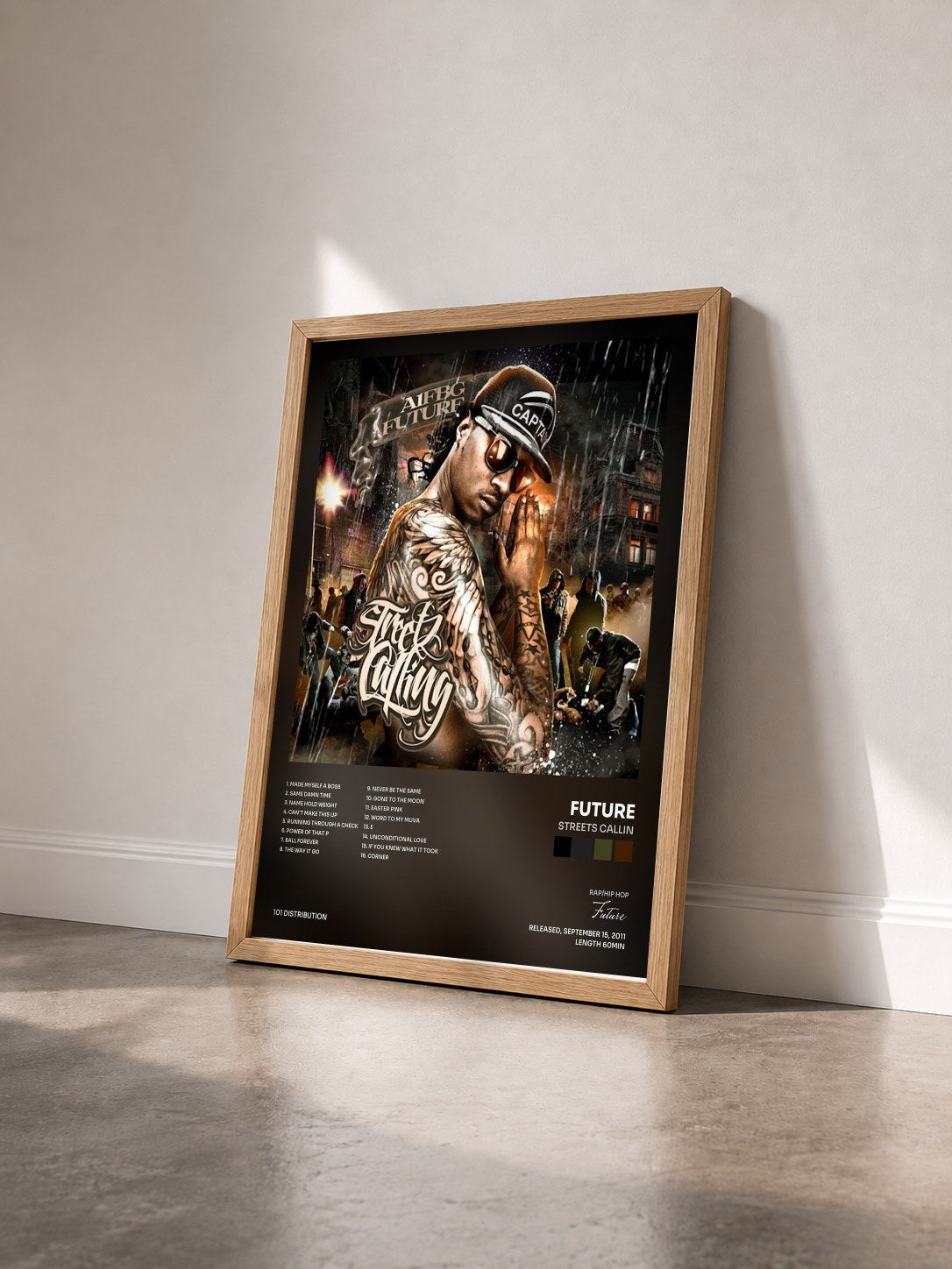 #bois Tableau de l'album Streets Callin de Future vu de trois quarts, cadre en bois brut