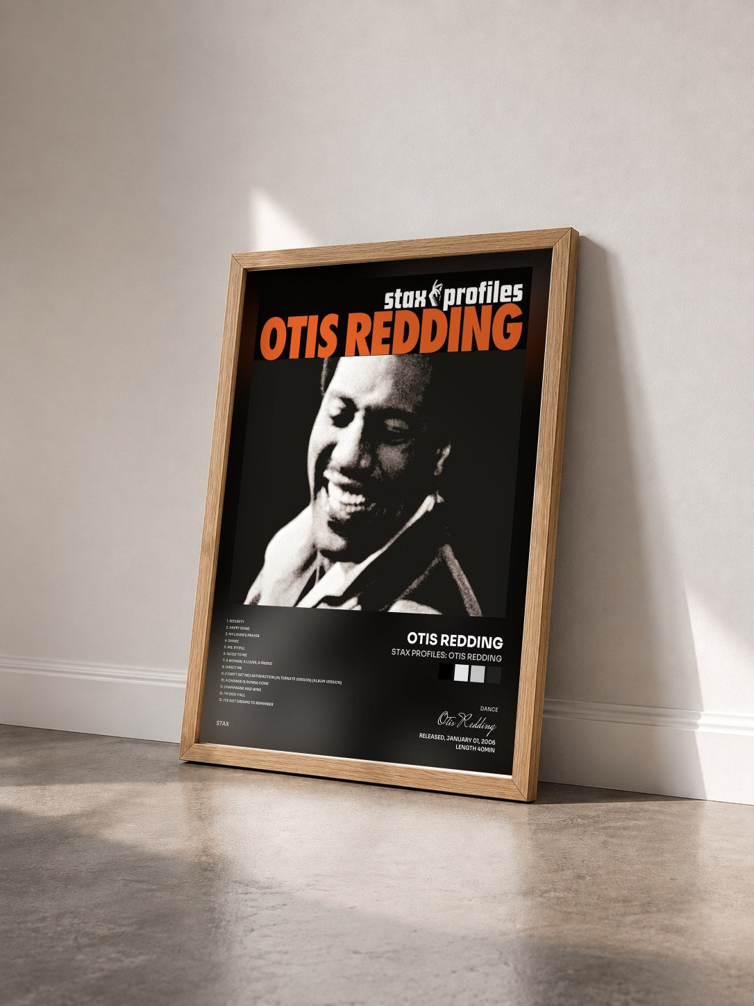 #bois Tableau de l'album Stax Profiles: Otis Redding de Otis Redding vu de trois quarts, cadre en bois brut