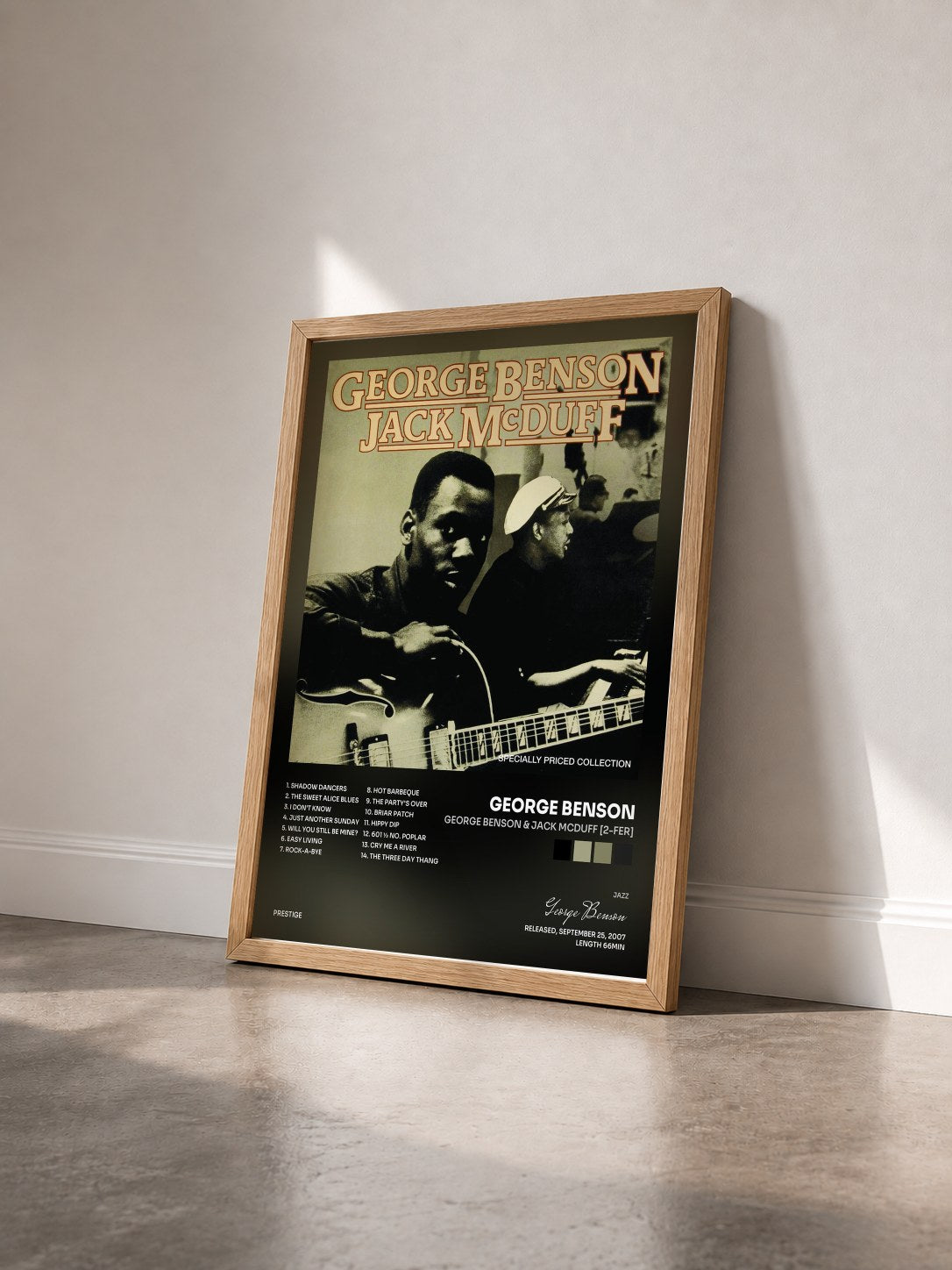#bois Tableau de l'album George Benson & Jack McDuff [2-fer] de George Benson vu de trois quarts, cadre en bois brut