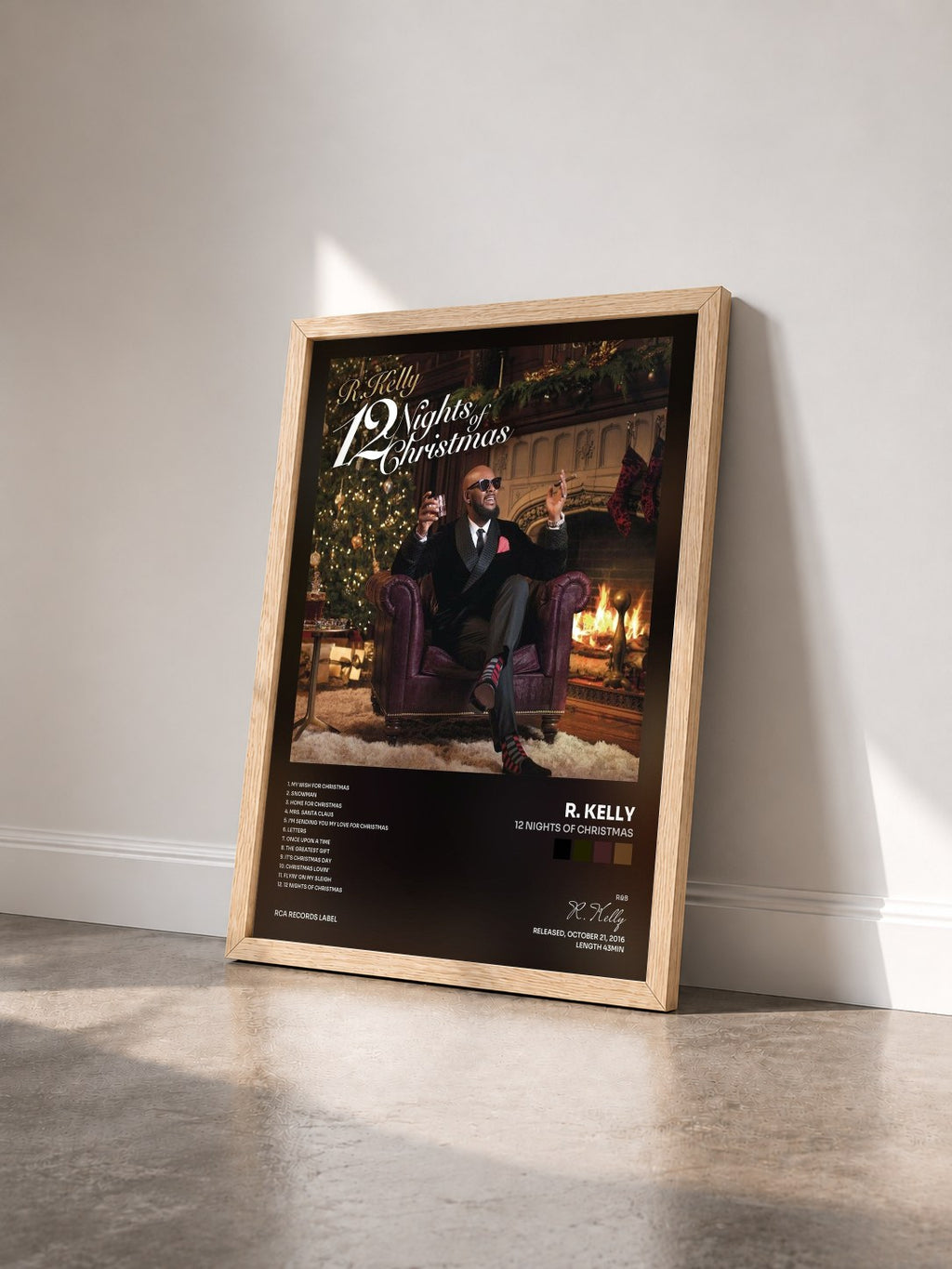 #bois Tableau de l'album 12 Nights Of Christmas de R. Kelly vu de trois quarts, cadre en bois brut
