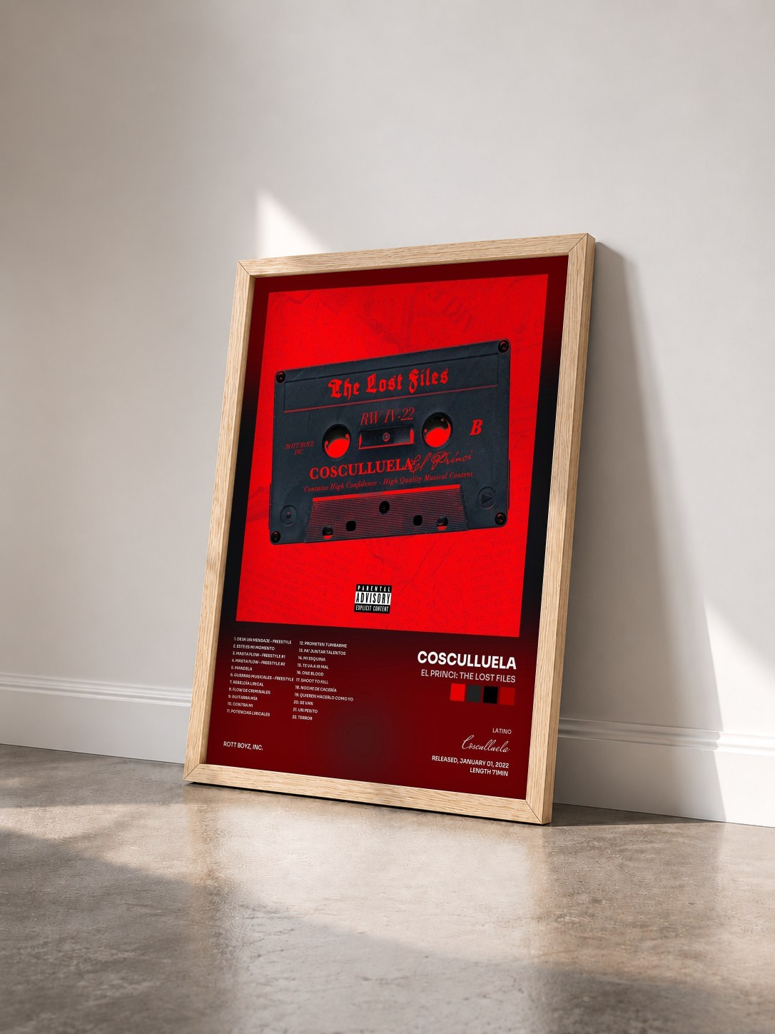#bois Tableau de l'album El Princi: The Lost Files de Cosculluela vu de trois quarts, cadre en bois brut