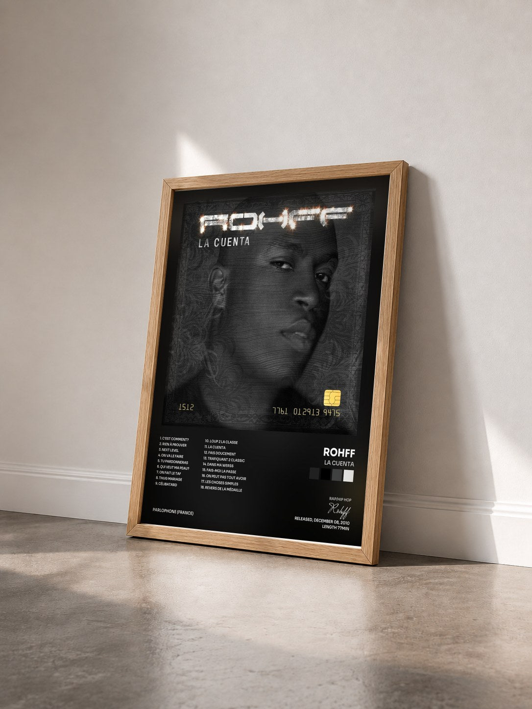 #bois Tableau de l'album La cuenta de Rohff vu de trois quarts, cadre en bois brut