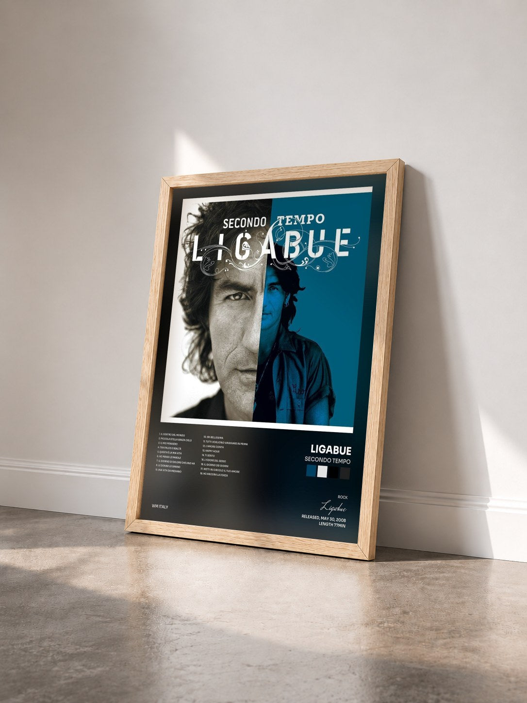 #bois Tableau de l'album Secondo tempo de Ligabue vu de trois quarts, cadre en bois brut