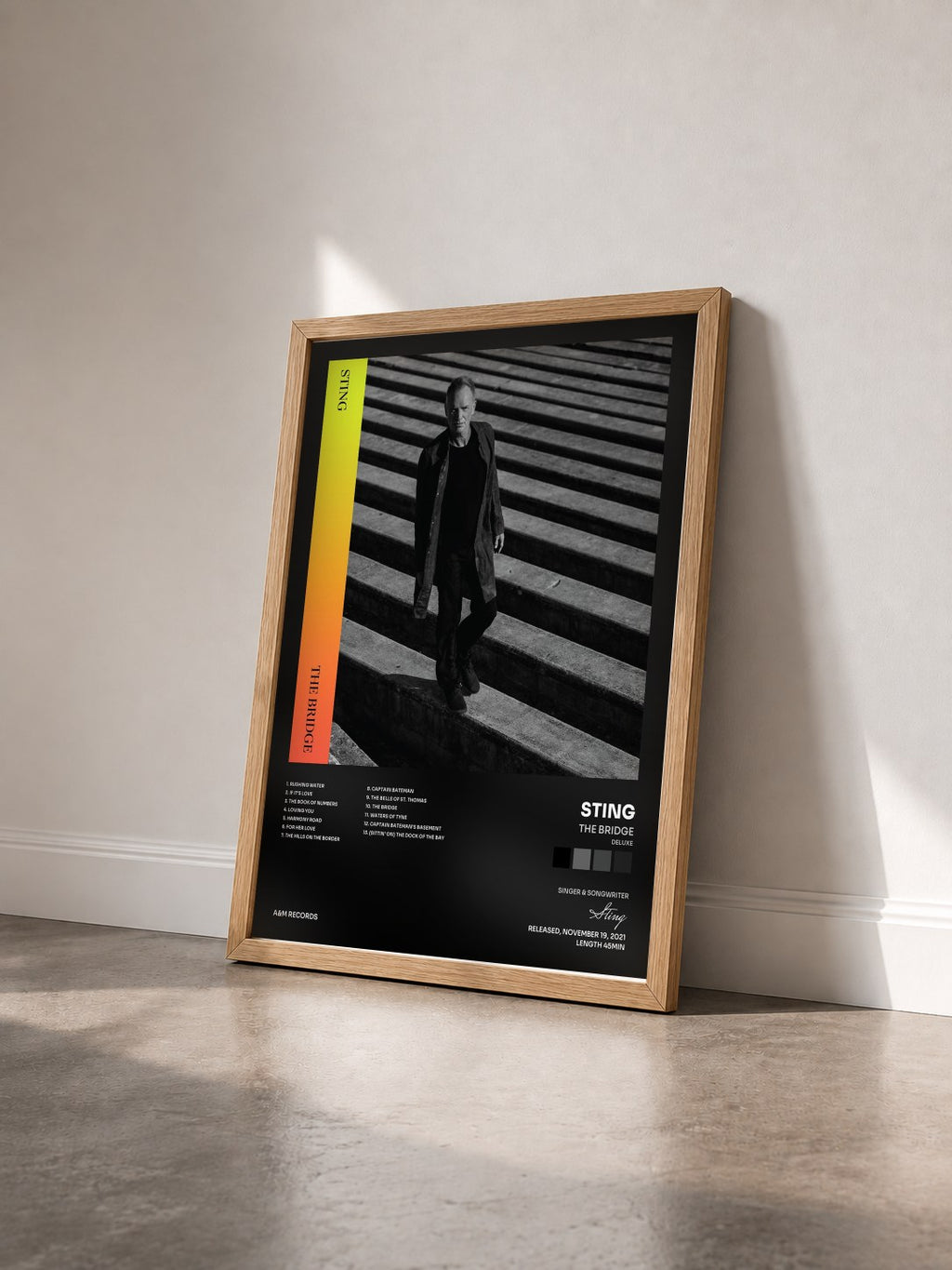 #bois Tableau de l'album The Bridge (Deluxe) de Sting vu de trois quarts, cadre en bois brut