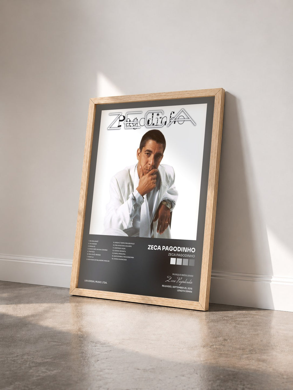 #bois Tableau de l'album Zeca Pagodinho de Zeca Pagodinho vu de trois quarts, cadre en bois brut