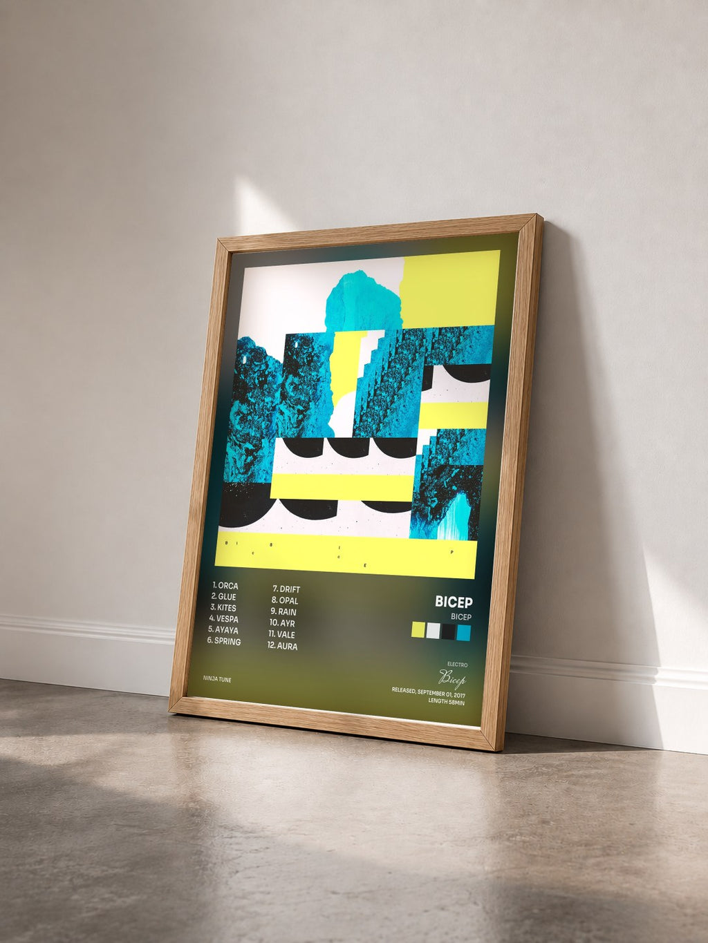 #bois Tableau de l'album Bicep de Bicep vu de trois quarts, cadre en bois brut