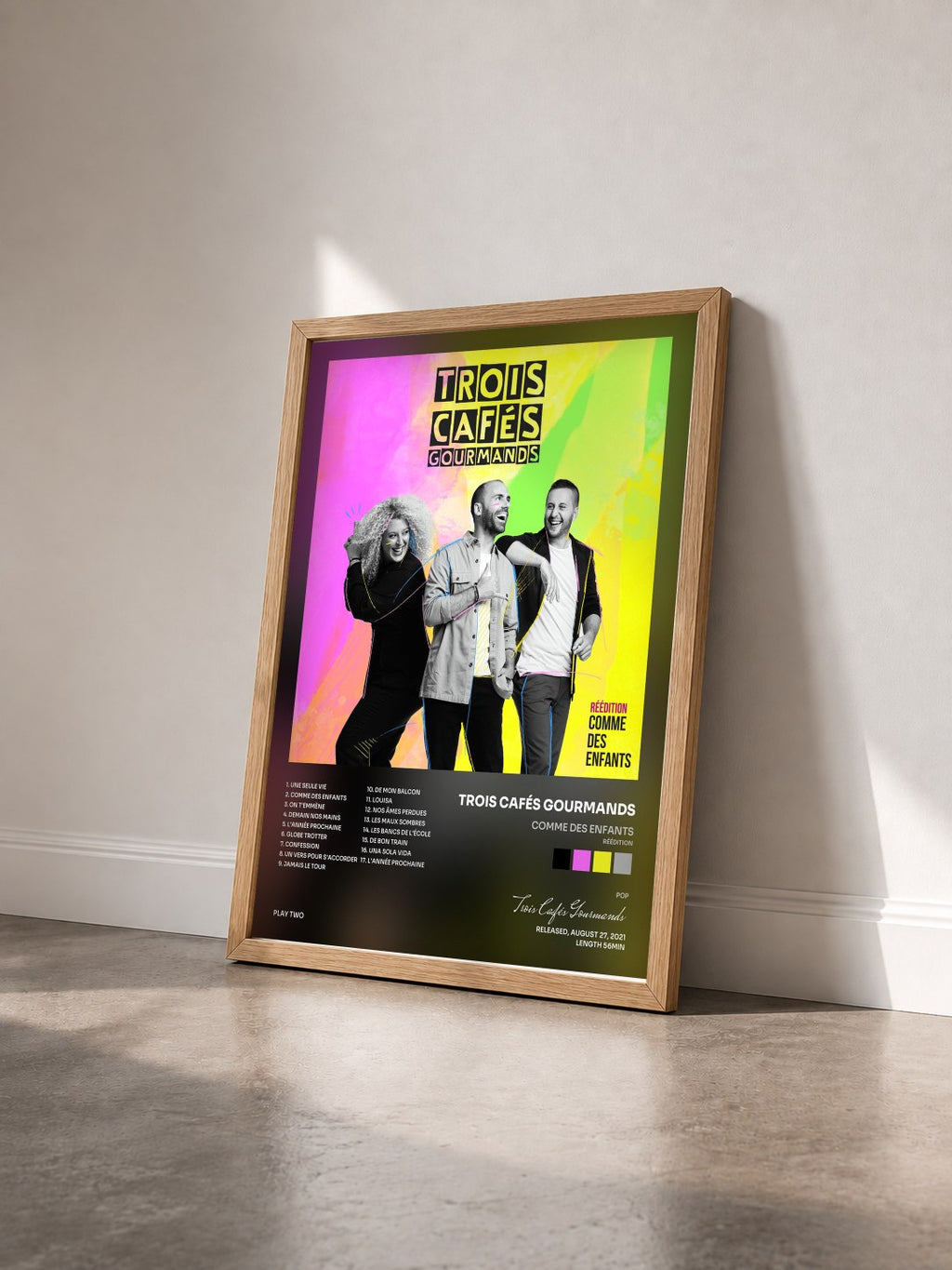 #bois Tableau de l'album Comme des enfants (Réédition) de Trois Cafés Gourmands vu de trois quarts, cadre en bois brut