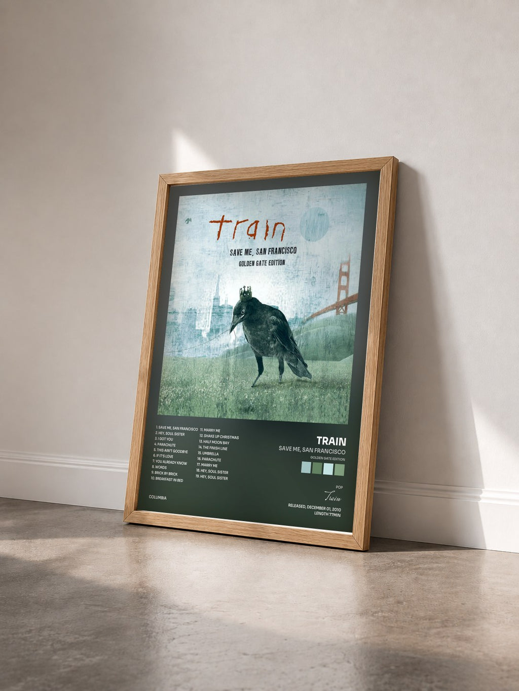 #bois Tableau de l'album Save Me, San Francisco (Golden Gate Edition) de Train vu de trois quarts, cadre en bois brut