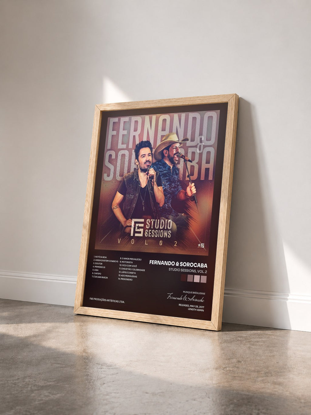 #bois Tableau de l'album Studio Sessions, Vol. 2 de Fernando & Sorocaba vu de trois quarts, cadre en bois brut