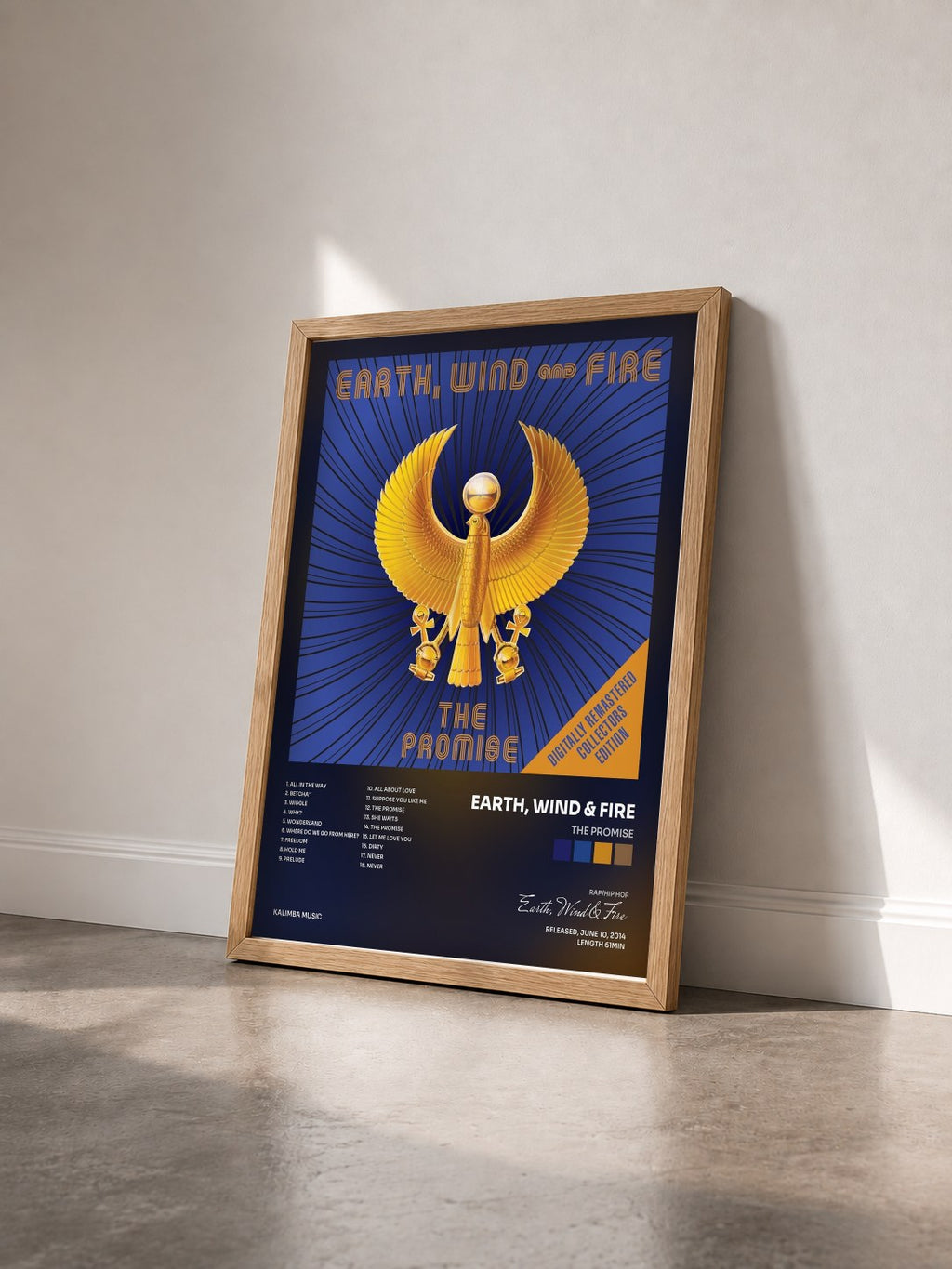 #bois Tableau de l'album The Promise de Earth, Wind & Fire vu de trois quarts, cadre en bois brut