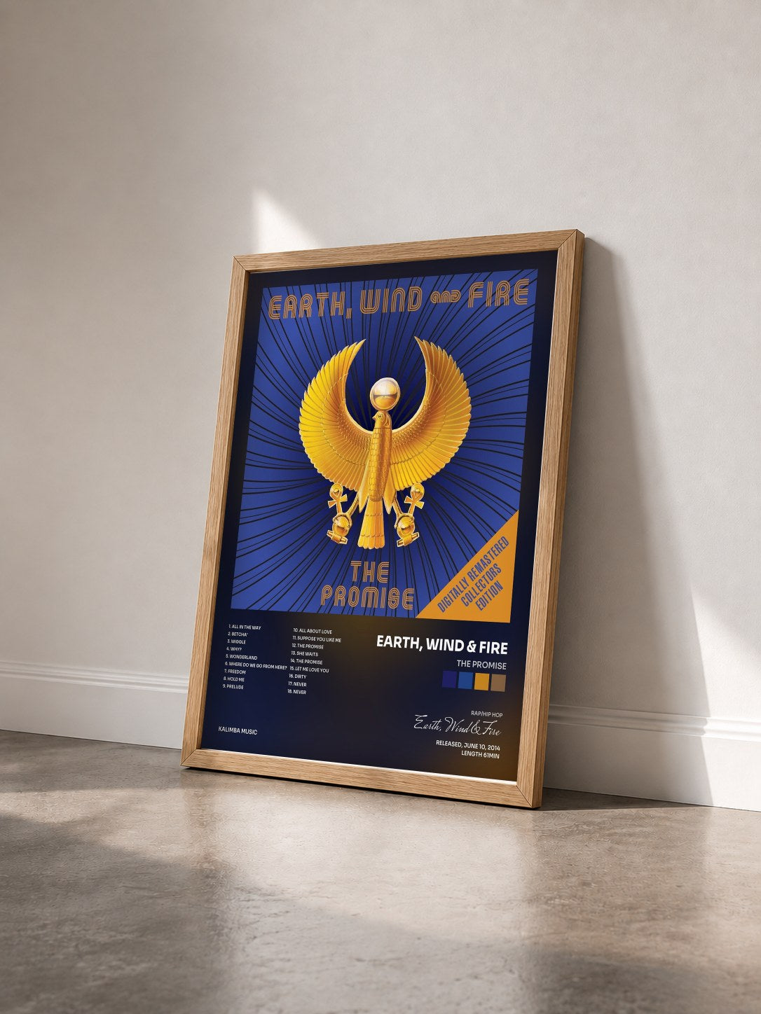 #bois Tableau de l'album The Promise de Earth, Wind & Fire vu de trois quarts, cadre en bois brut