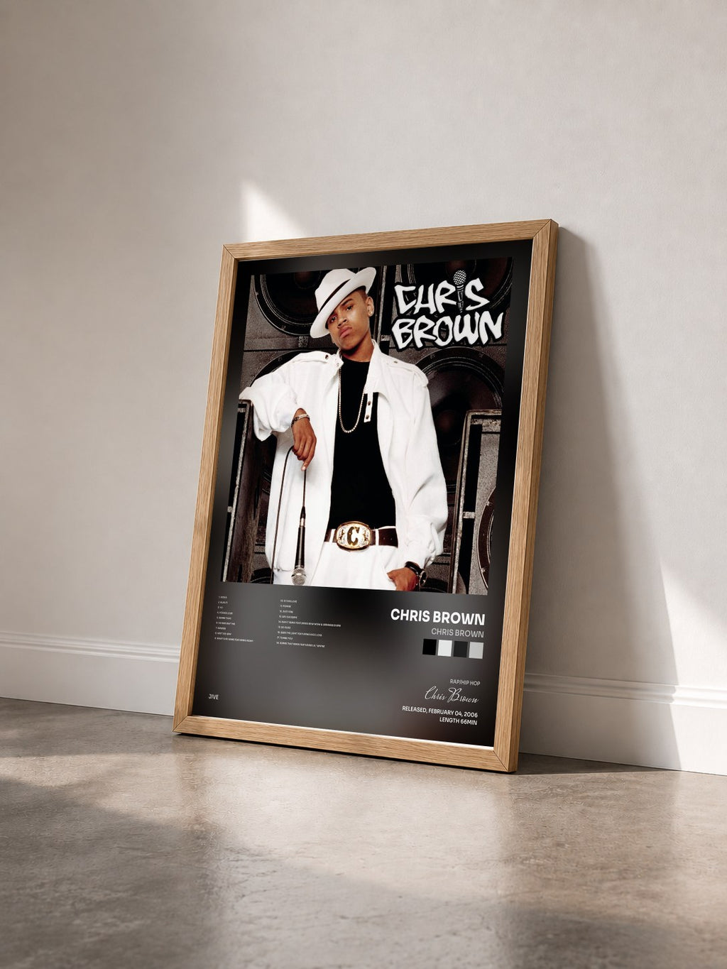 #bois Tableau de l'album Chris Brown de Chris Brown vu de trois quarts, cadre en bois brut