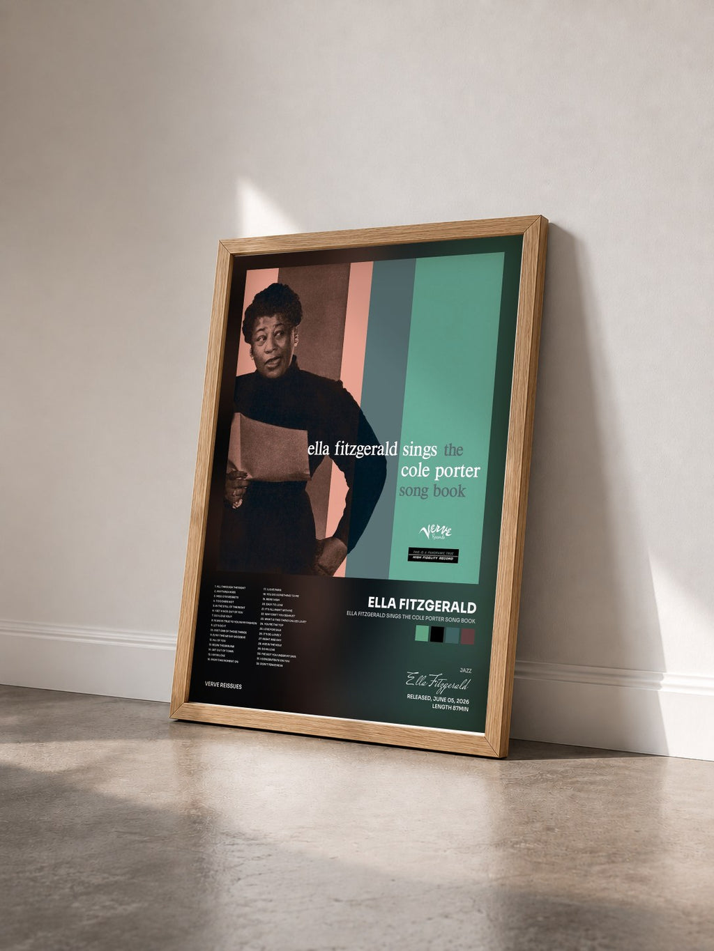 #bois Tableau de l'album Ella Fitzgerald Sings The Cole Porter Song Book de Ella Fitzgerald vu de trois quarts, cadre en bois brut