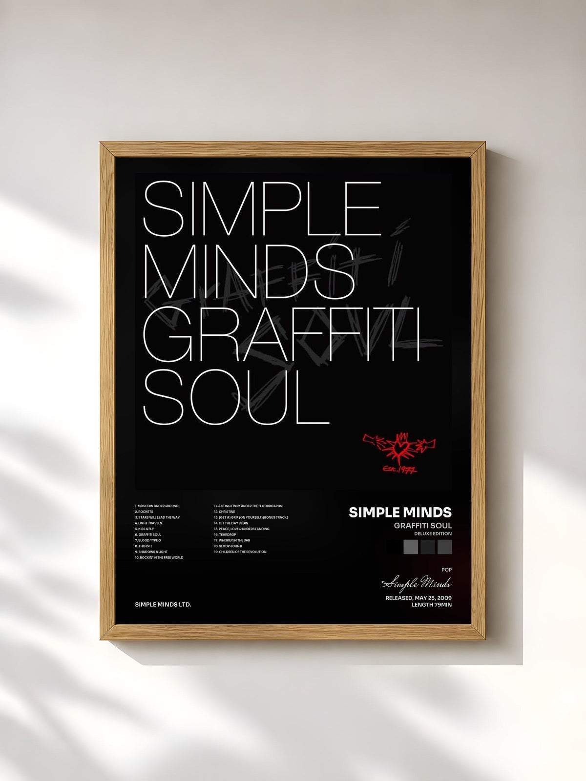 #bois Tableau de l'album Graffiti Soul (Deluxe Edition) de Simple Minds, cadre en bois brut, imprimé et encadré en France