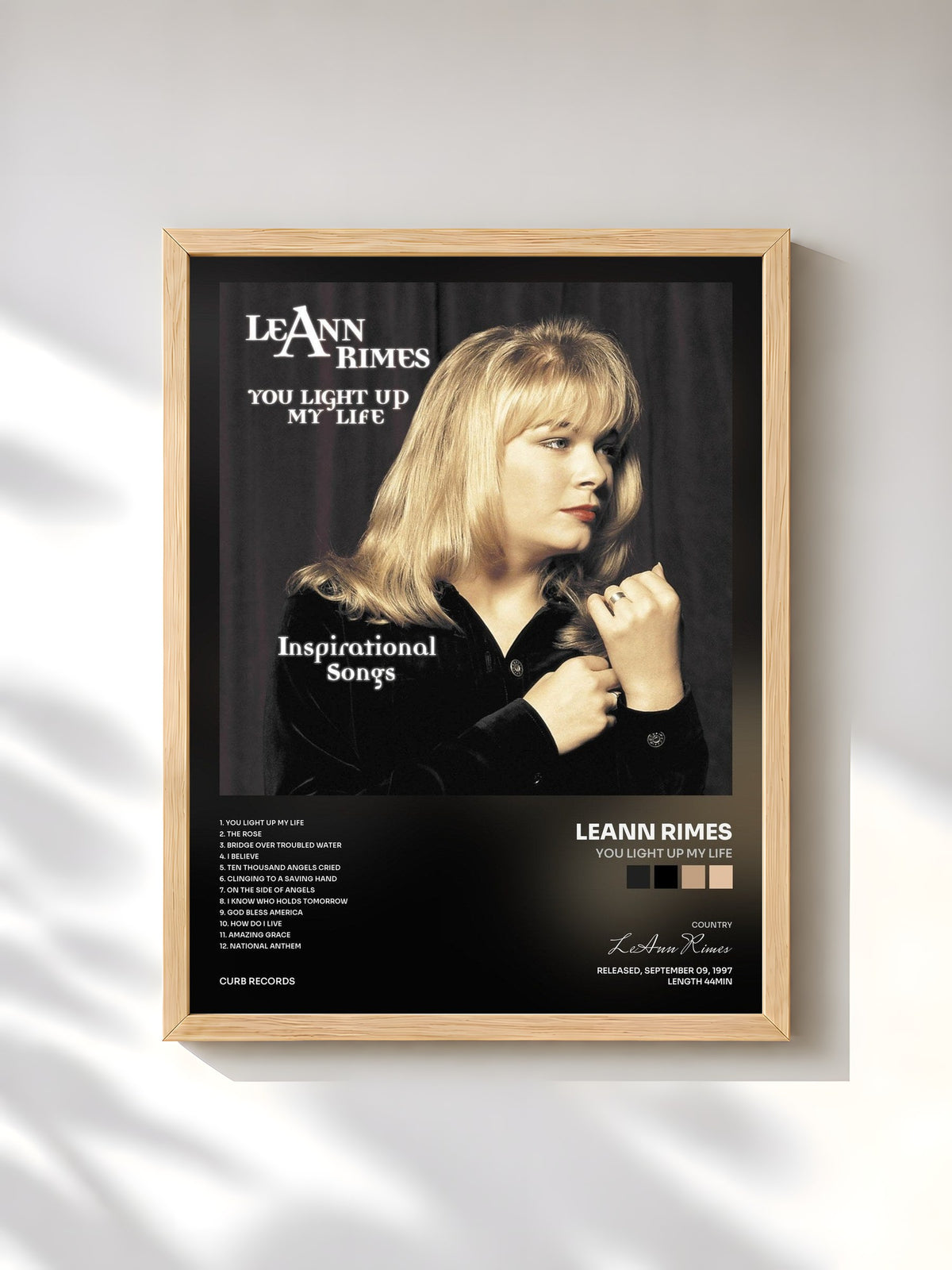 #bois Tableau de l'album You Light Up My Life de LeAnn Rimes, cadre en bois brut, imprimé et encadré en France