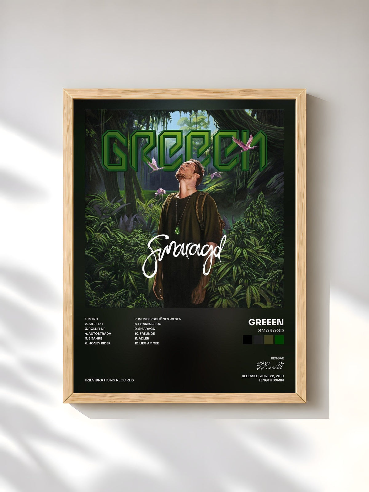#bois Tableau de l'album Smaragd de GReeeN, cadre en bois brut, imprimé et encadré en France