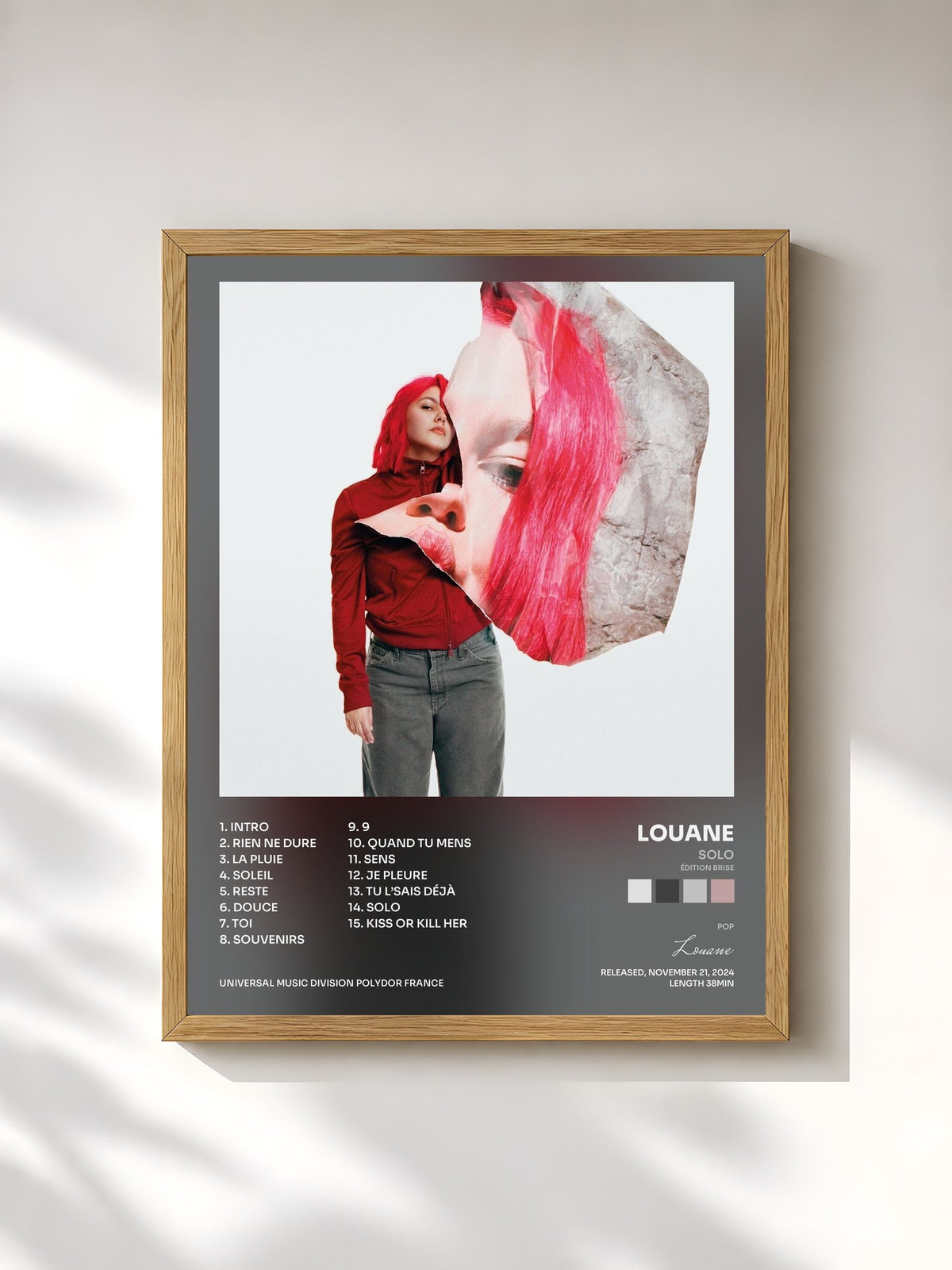 #bois Tableau de l'album solo (édition brise) de Louane, cadre en bois brut, imprimé et encadré en France