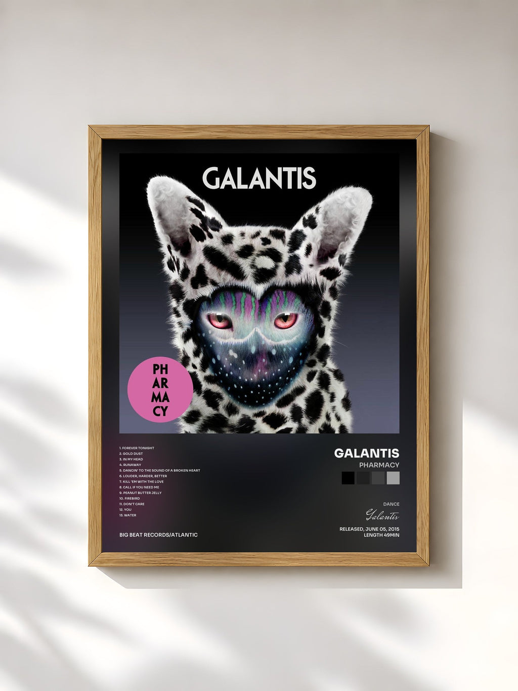 #bois Tableau de l'album Pharmacy de Galantis, cadre en bois brut, imprimé et encadré en France