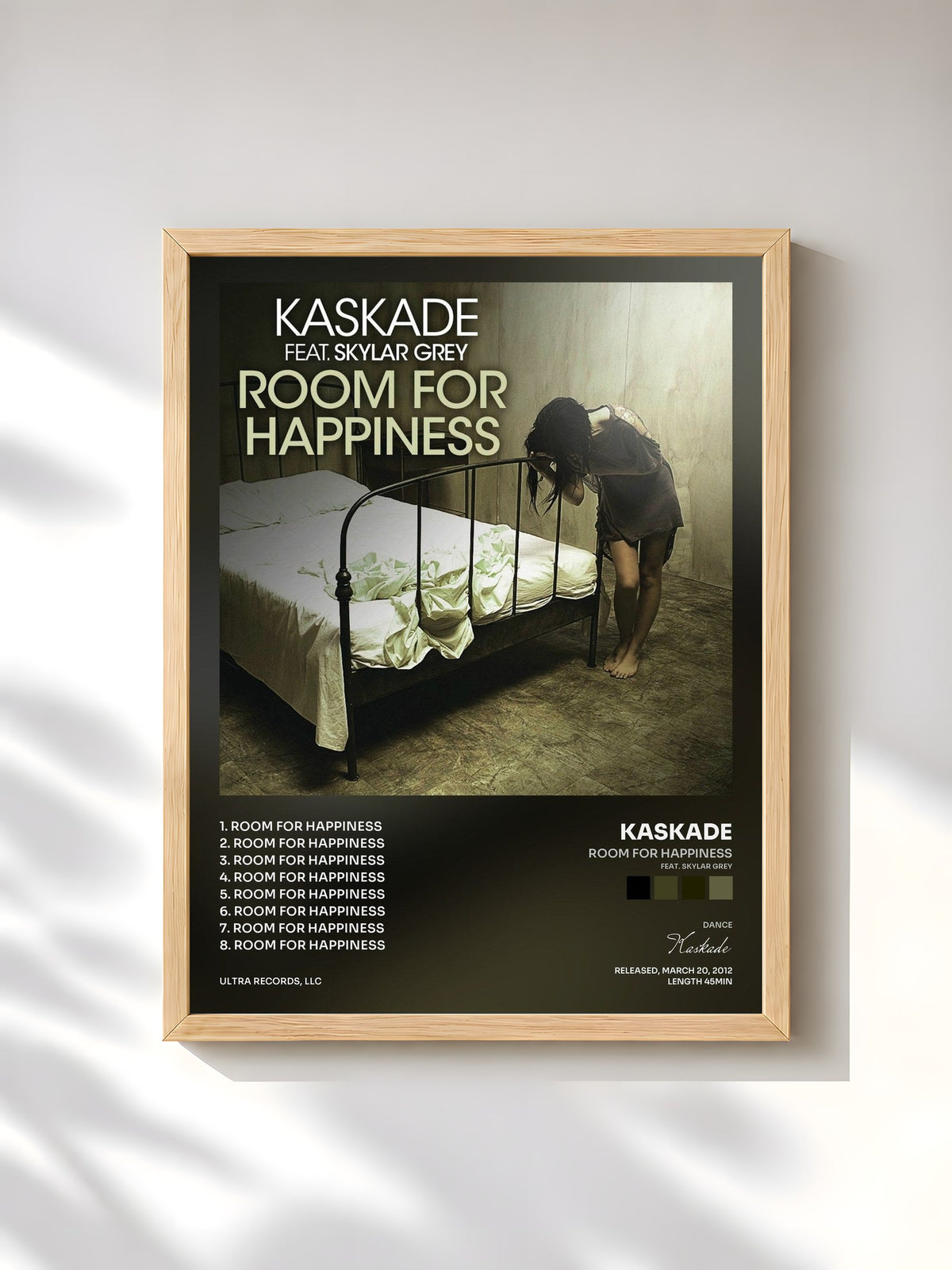 #bois Tableau de l'album Room for Happiness (feat. Skylar Grey) de Kaskade, cadre en bois brut, imprimé et encadré en France